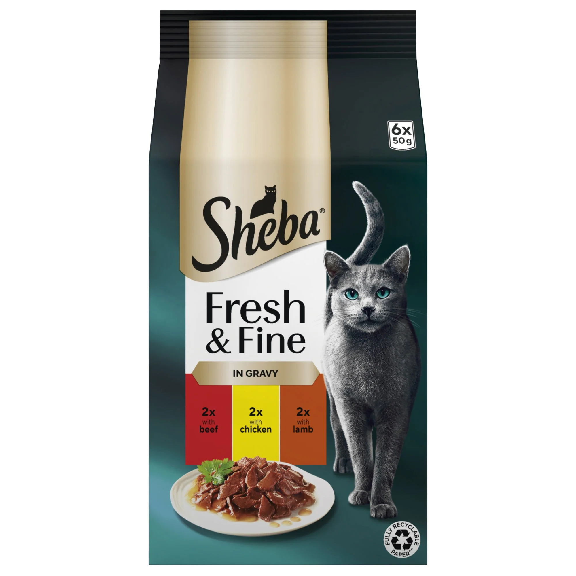 SHEBA Fresh & Fine Cat Pouches with Beef & Chicken & Lamb in Gravy 6x50g - Image 3