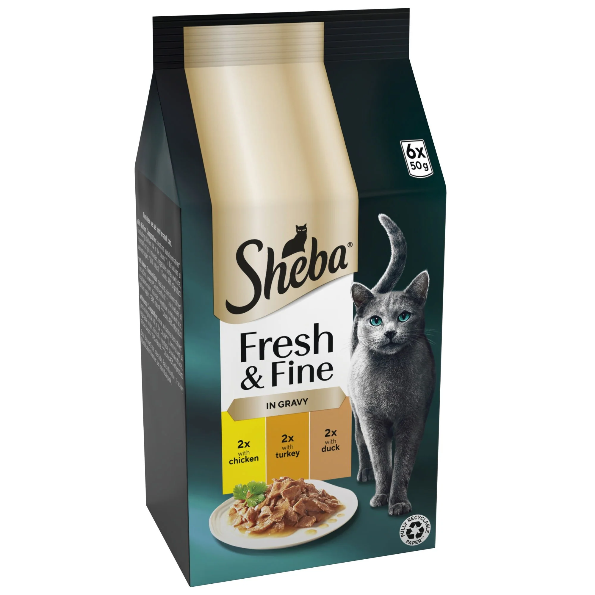 SHEBA Fresh & Fine Cat Pouches with Chicken & Turkey & Duck in Gravy 6x50g