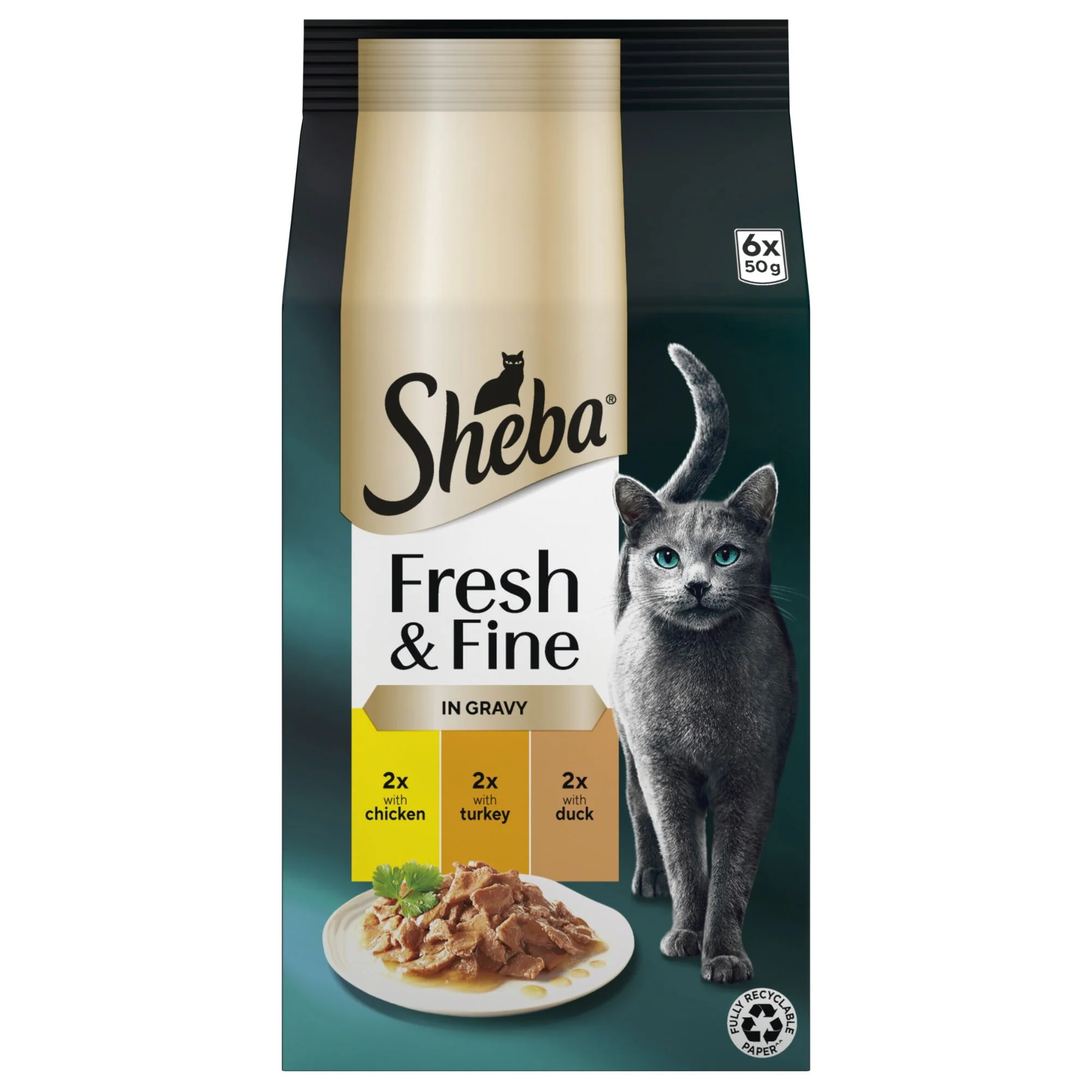 SHEBA Fresh & Fine Cat Pouches with Chicken & Turkey & Duck in Gravy 6x50g - Image 3