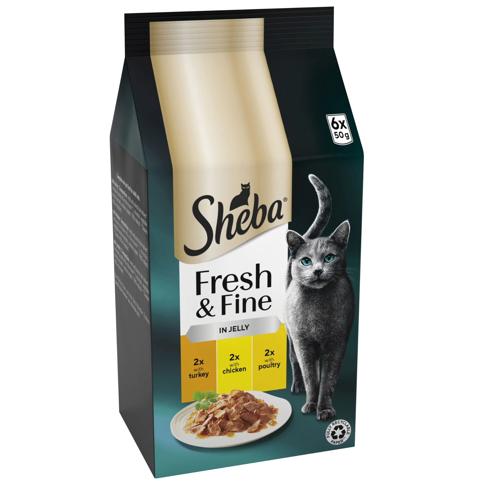 SHEBA Fresh & Fine Cat Pouches with Chicken & Turkey & Poultry in Jelly 6x50g