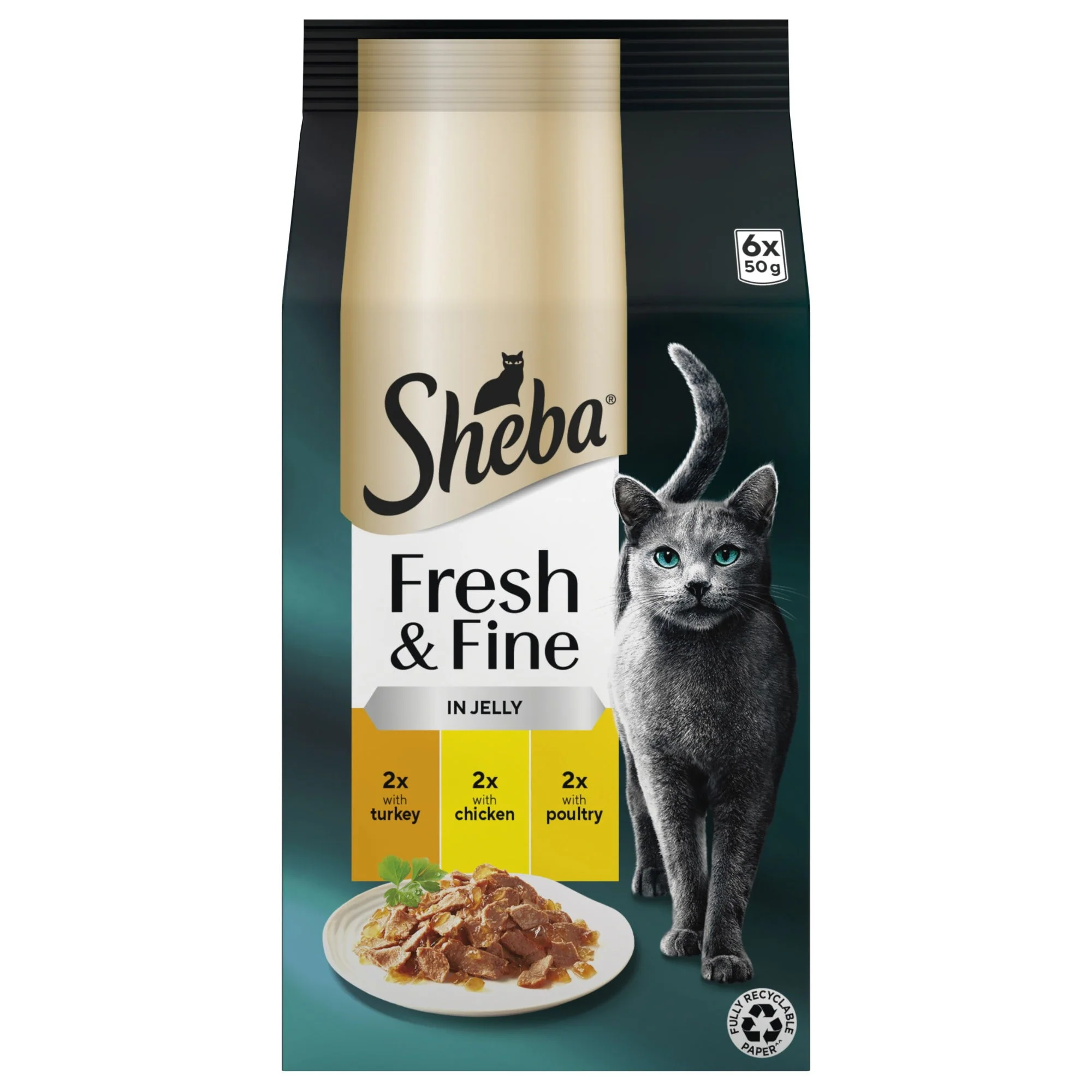 SHEBA Fresh & Fine Cat Pouches with Chicken & Turkey & Poultry in Jelly 6x50g - Image 3