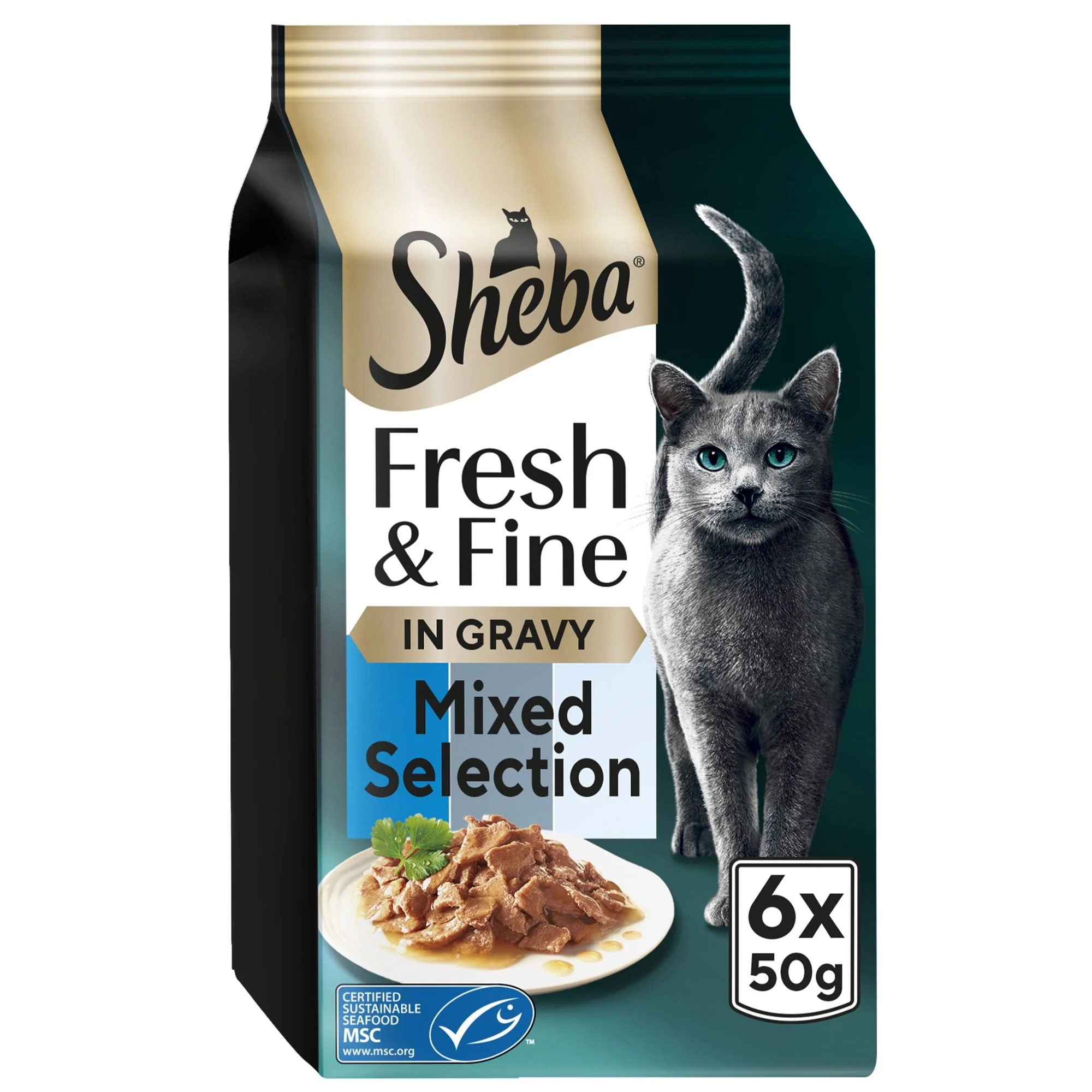SHEBA Fresh & Fine Cat Pouches with Tuna & Cod & Whitefish in Gravy 6x50g - Image 2