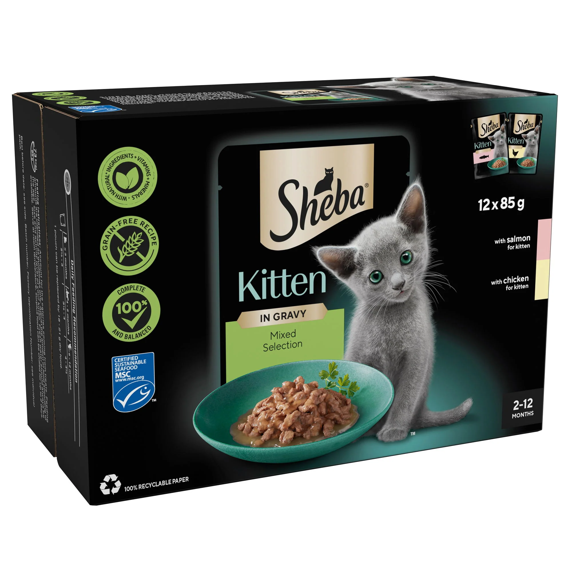 SHEBA Mixed Selection Kitten Wet Cat Food in Gravy 12 x 85g Pouch - Image 2
