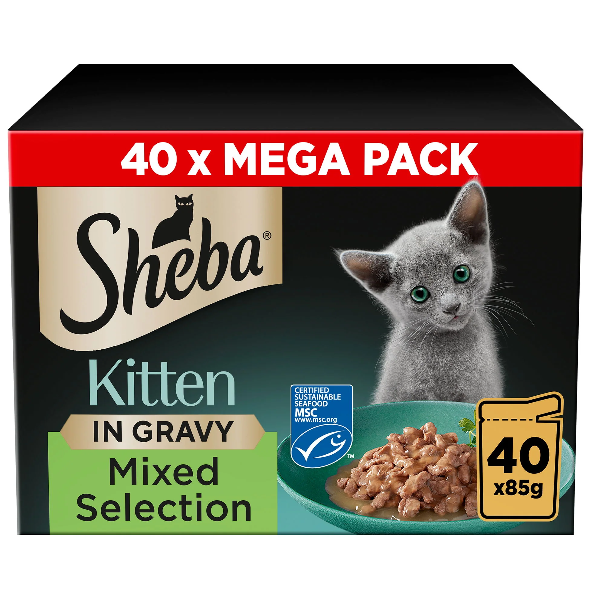 SHEBA Mixed Selection Kitten Wet Cat Food in Gravy 40 x 85g Pouch - Image 2