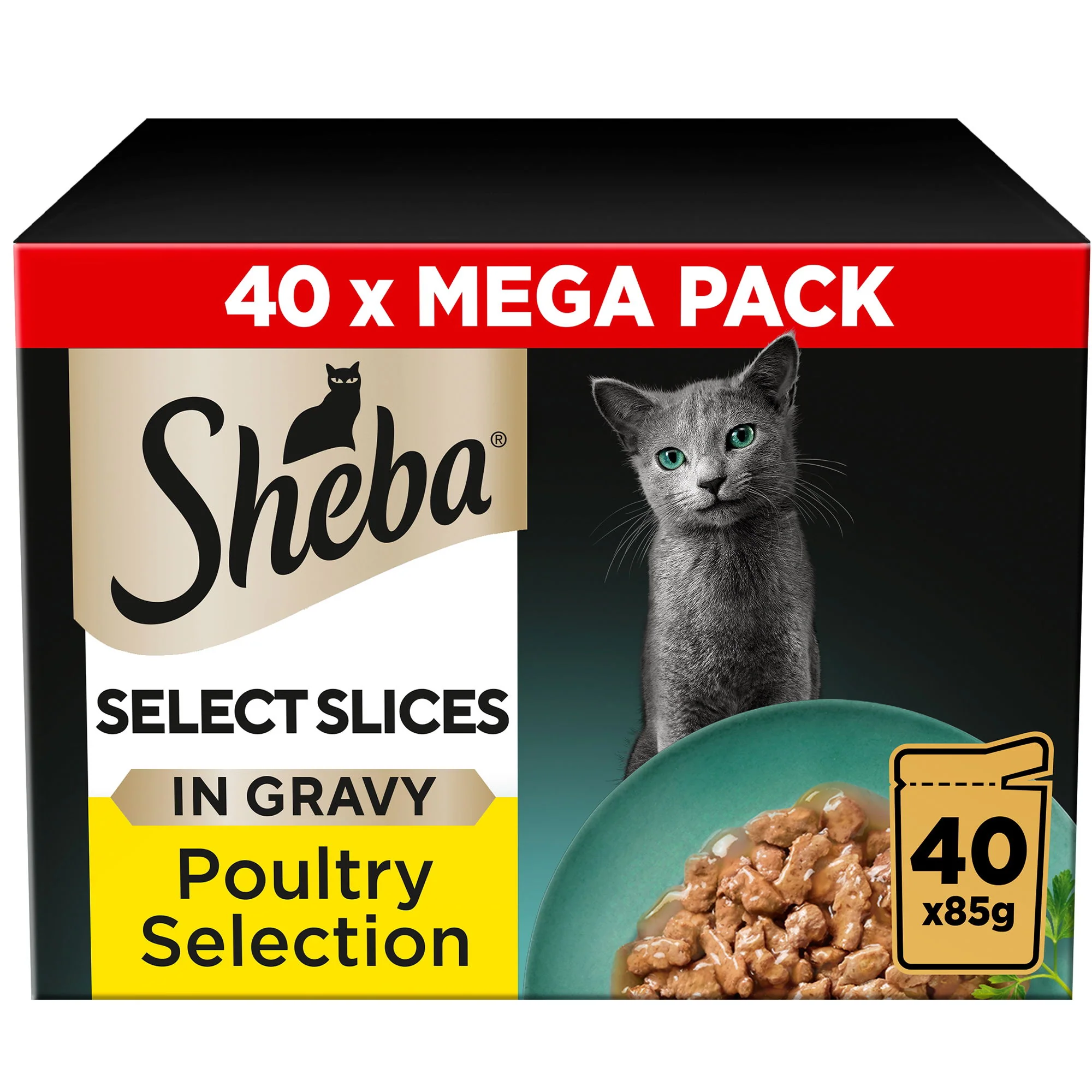 SHEBA Select Slices Adult Cat Food Poultry Selection in Gravy 40x85g Pouch - Image 2