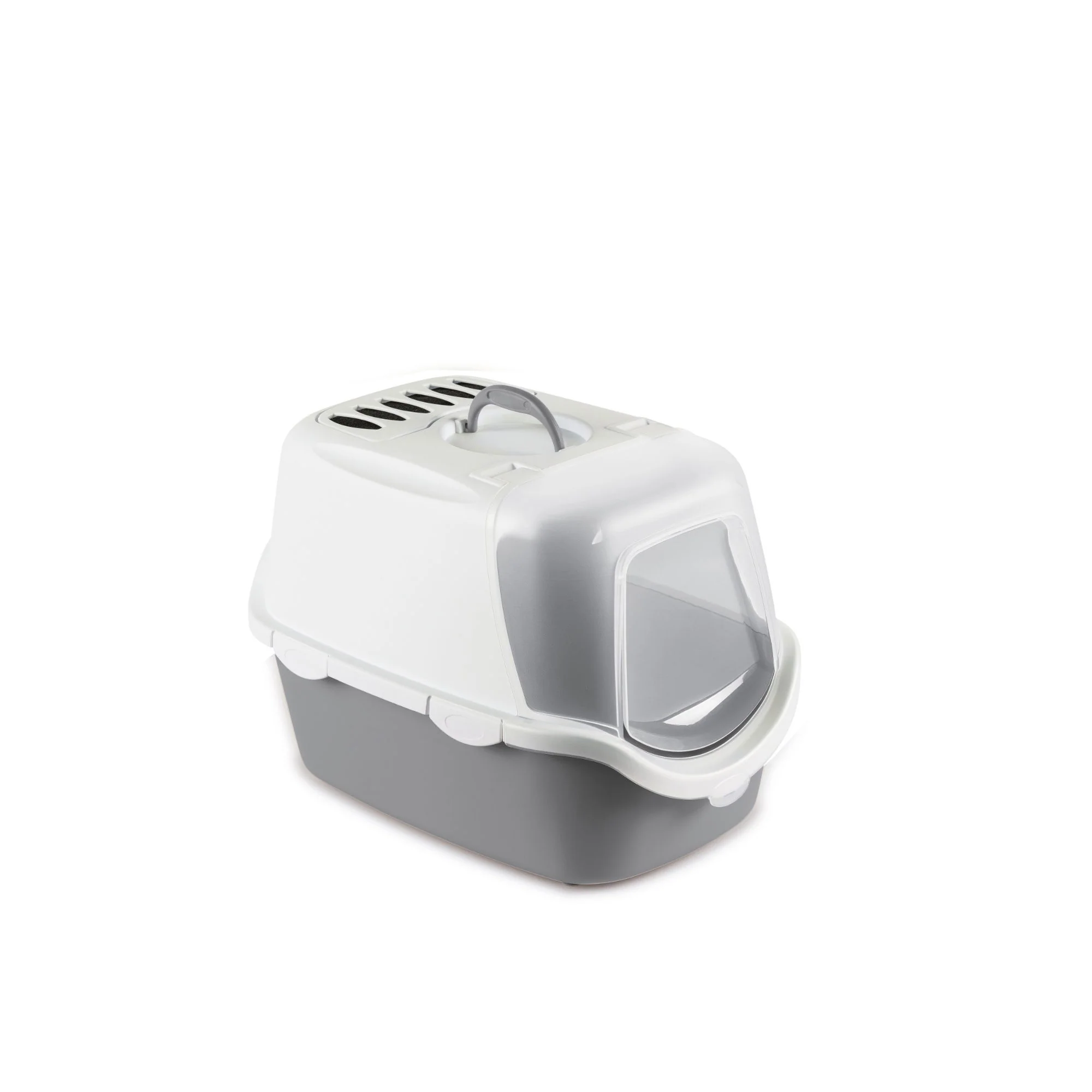 Stefanplast Cathy Hooded Easy Clean Litter Tray - White/Grey