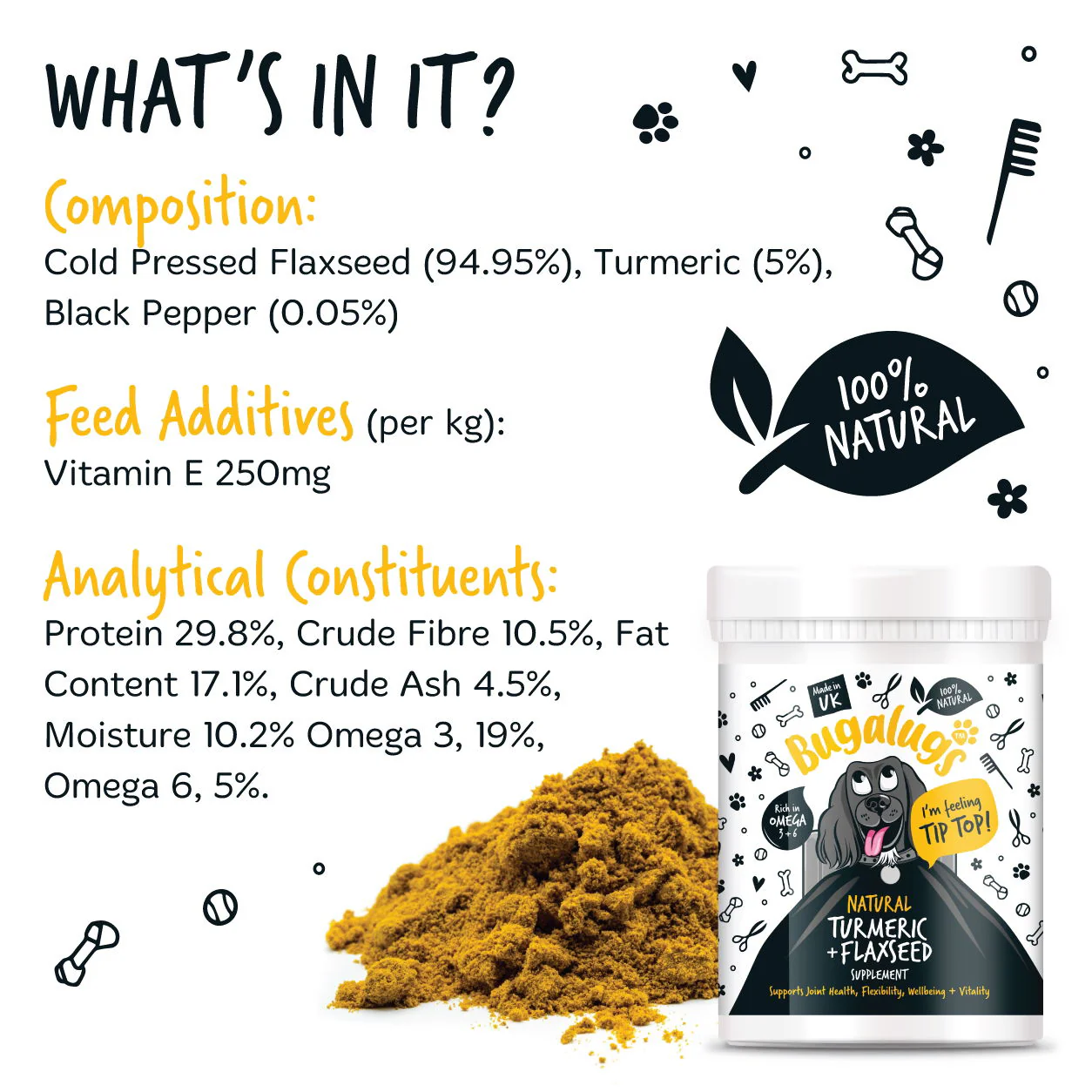 Turmeric & Flaxseed Supplement 200g Pot with spoon - Image 3