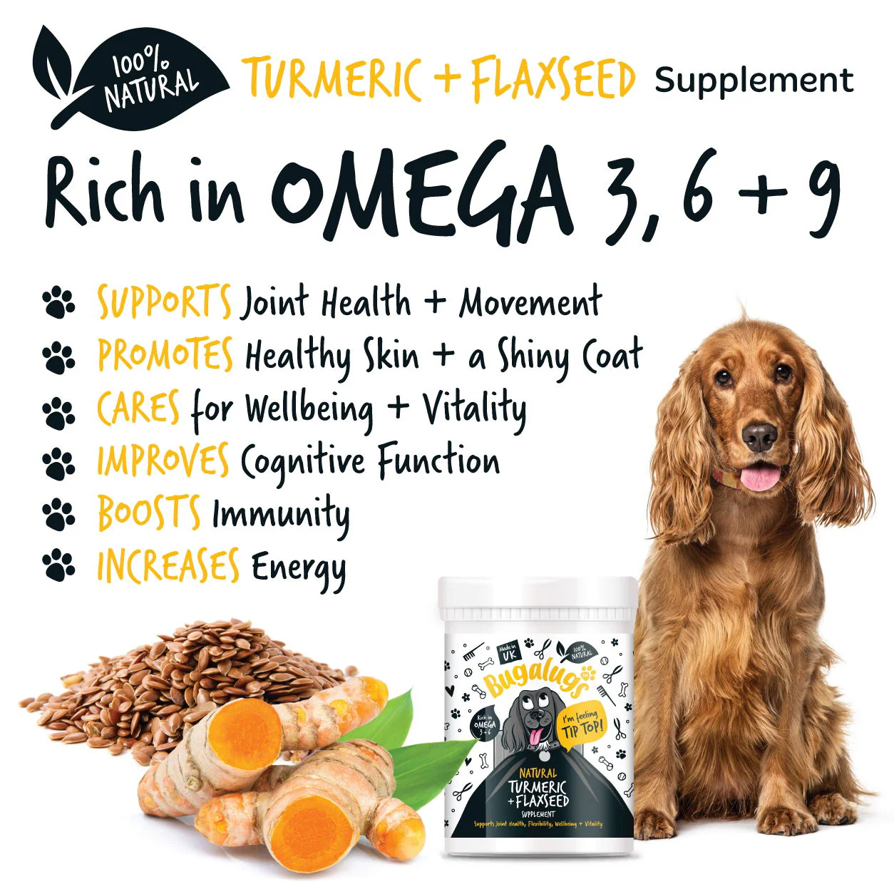 Turmeric & Flaxseed Supplement 200g Pot with spoon - Image 4
