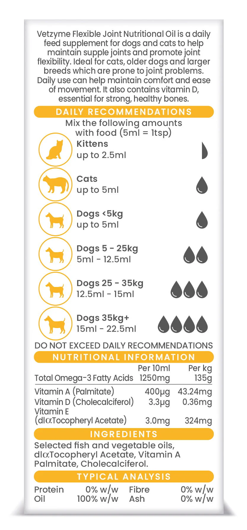 Vetzyme Dog & Cat Flexible Joint Nutritional Oil 150ml - Image 2