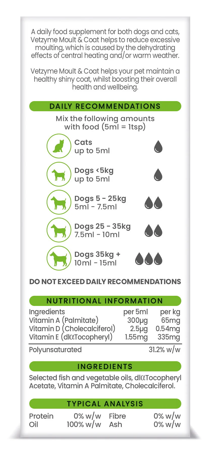 Vetzyme Dog & Cat Moult And Coat Nutritional Oil 150ml - Image 2