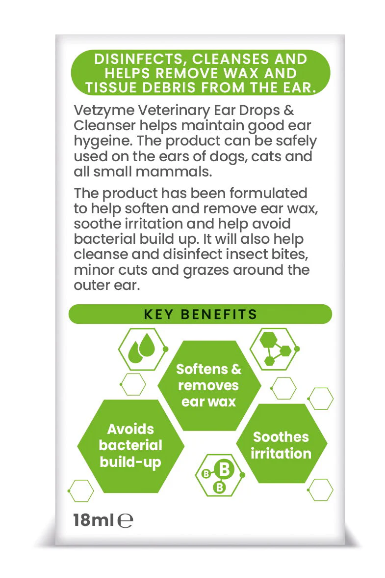 Vetzyme Pet Anti-bacterial Ear Drops & Cleanser 18ml - Image 2