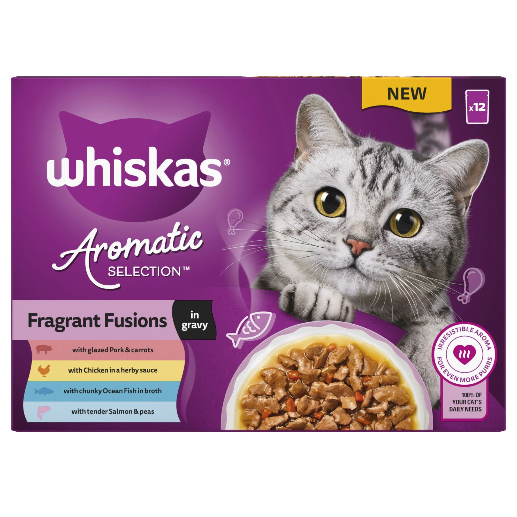 WHISKAS 1+ Cat Pouches Aromatic Fusion in Gravy 12x85g - Image 3