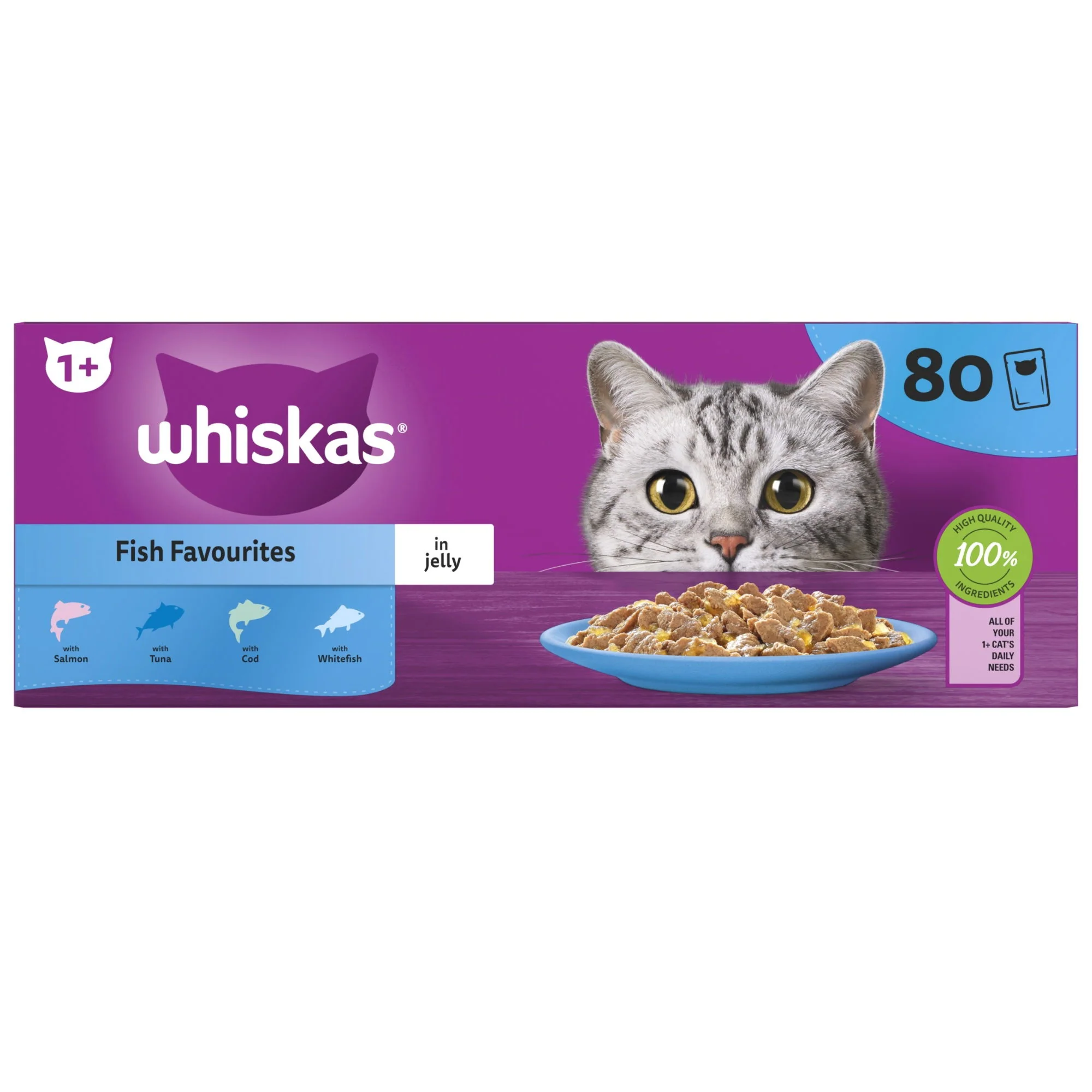 WHISKAS 1+ Cat Pouches Fish Selection in Jelly 80x85g - Image 3