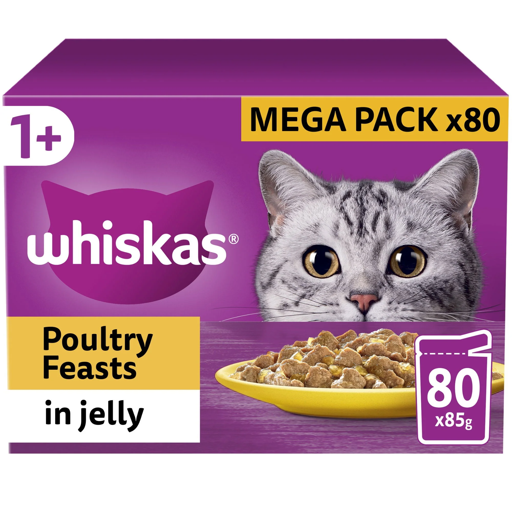 WHISKAS 1+ Cat Pouches Poultry Selection in Jelly 80x85g - Image 2