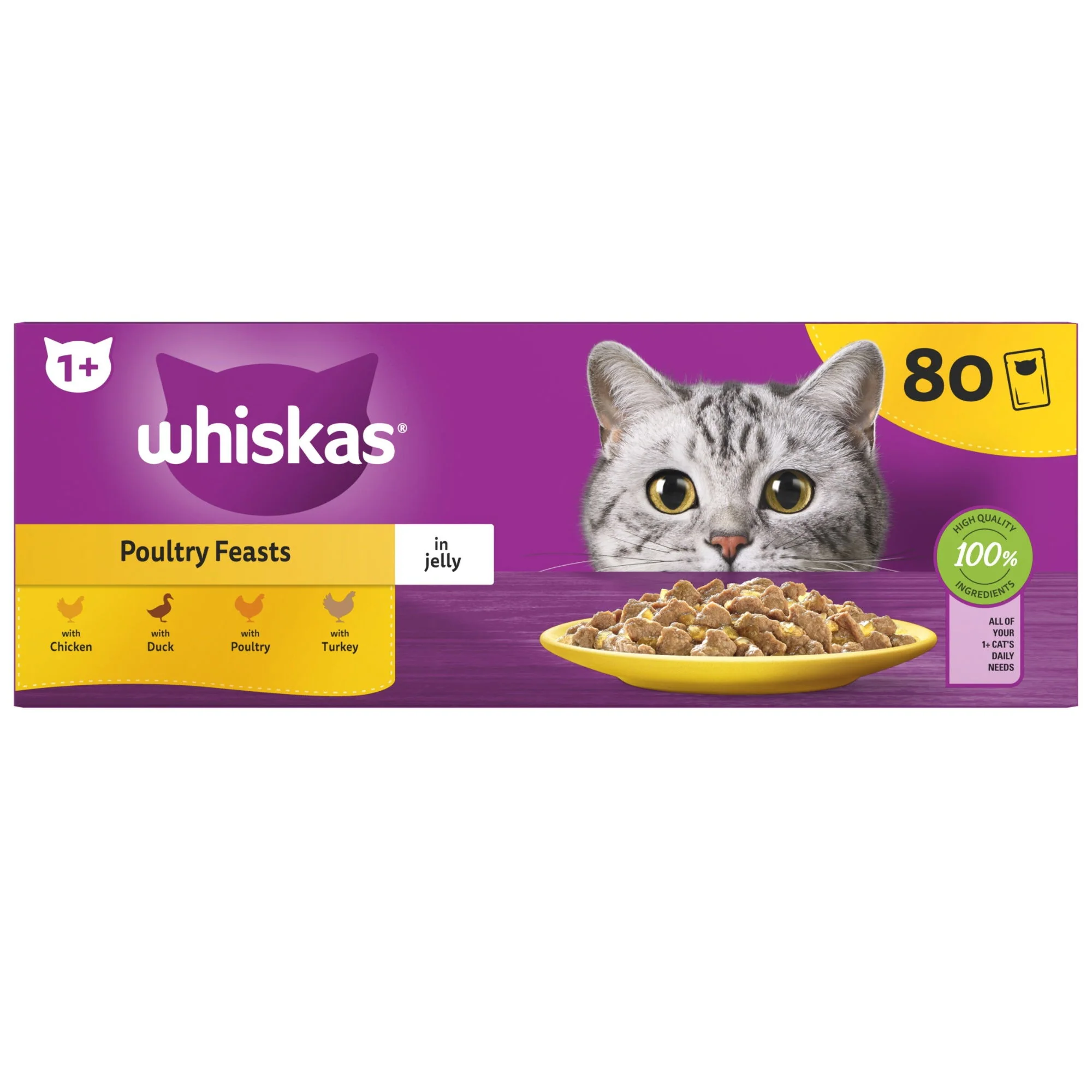 WHISKAS 1+ Cat Pouches Poultry Selection in Jelly 80x85g - Image 3