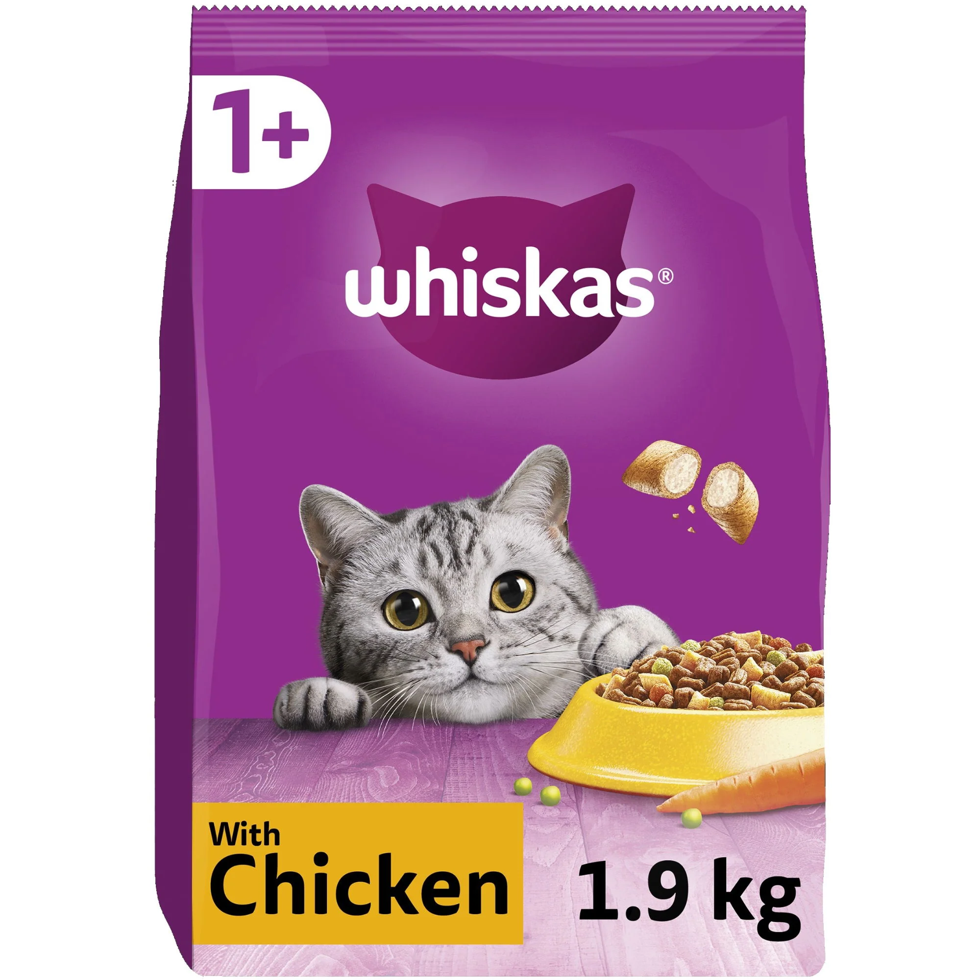WHISKAS 1+ Chicken Adult Dry Cat Food 1.9kg - Image 2