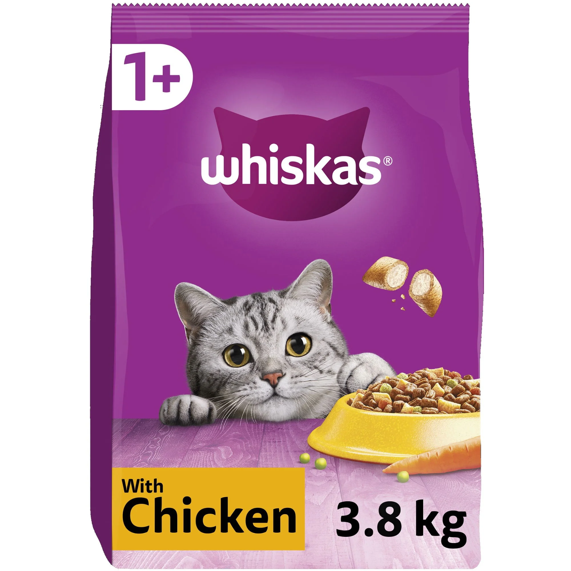 WHISKAS 1+ Chicken Adult Dry Cat Food 3.8kg - Image 2