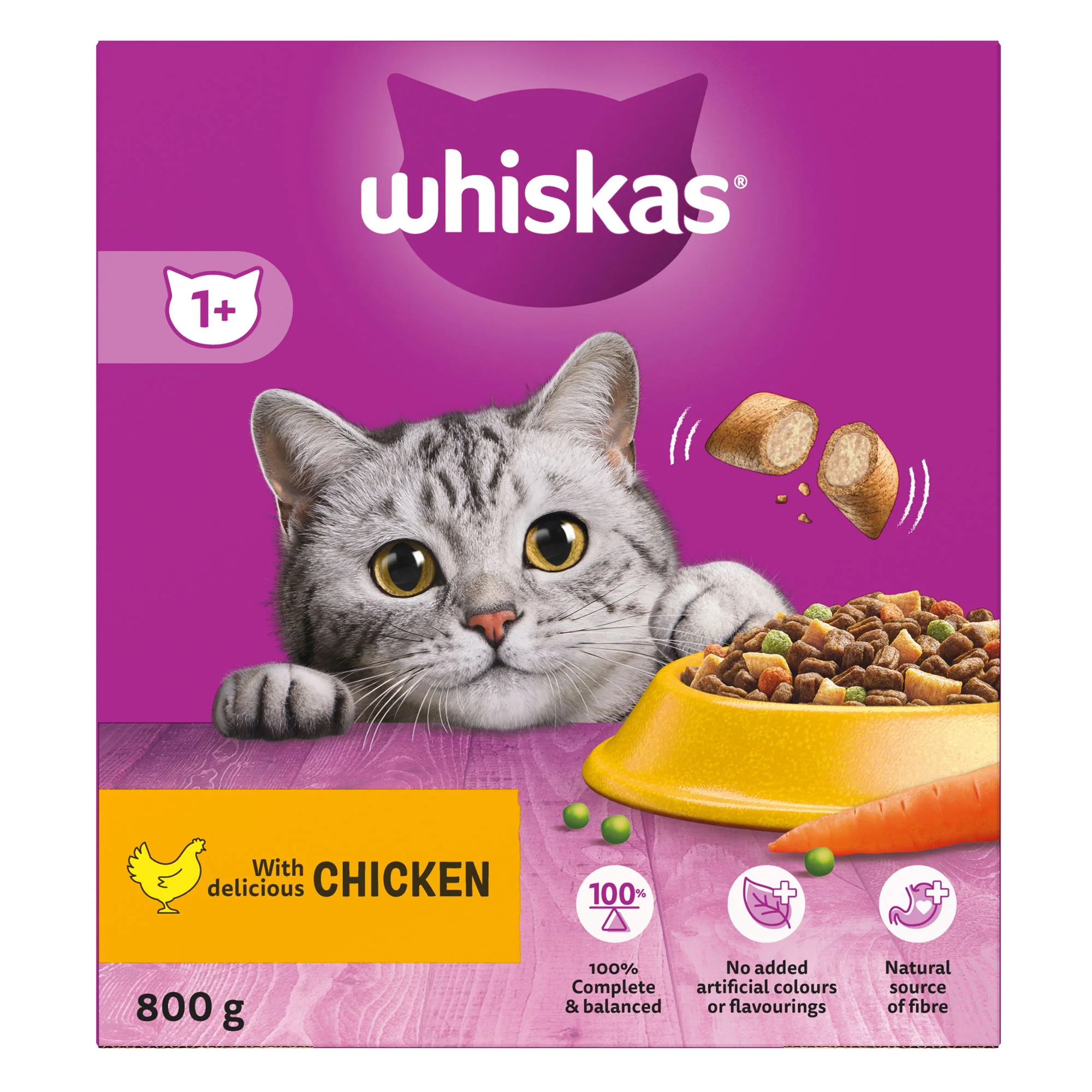 WHISKAS 1+ Chicken Adult Dry Cat Food 800g - Image 2