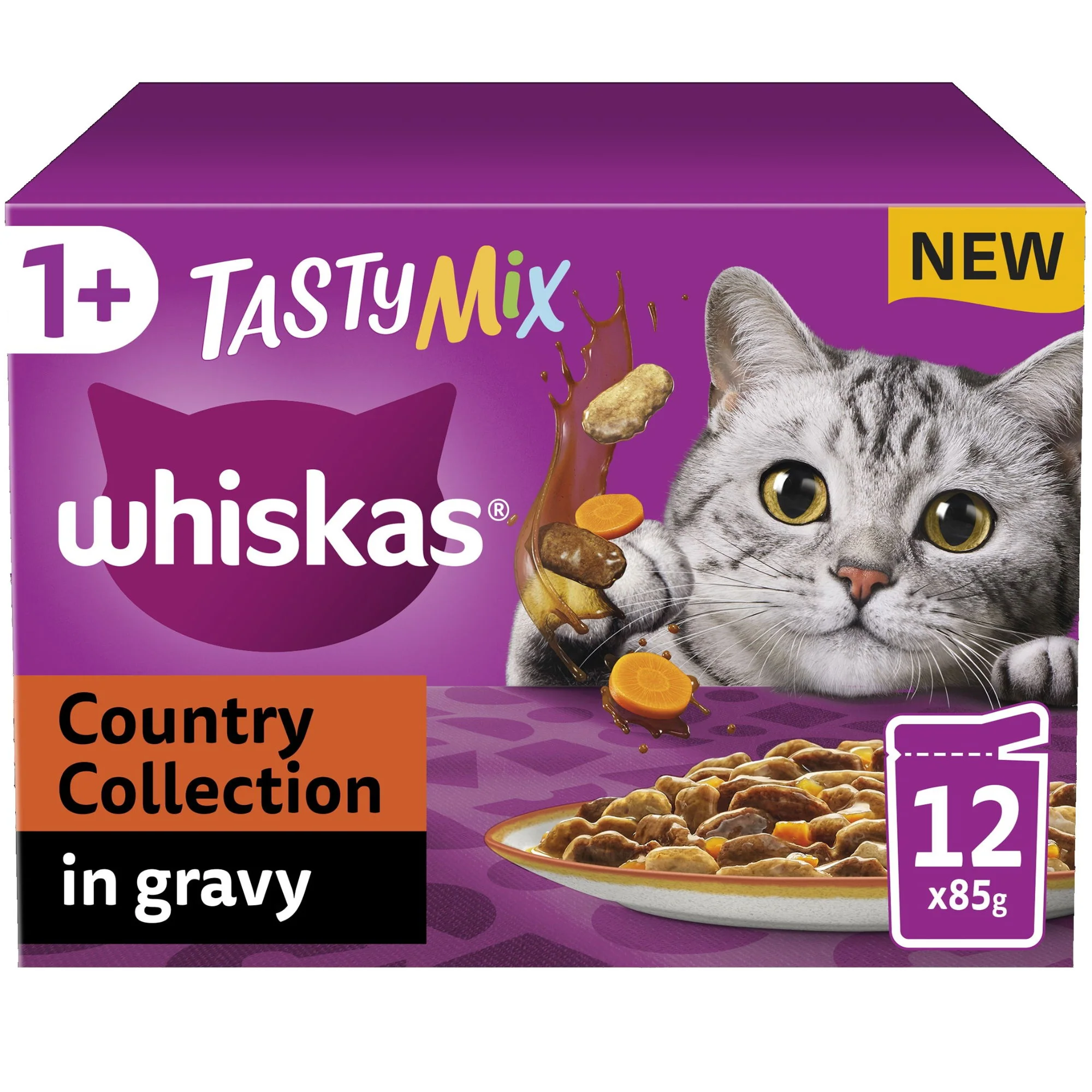 WHISKAS 1+ Country Collection Mix Adult Wet Cat Food Pouch in Gravy 12x85g - Image 2