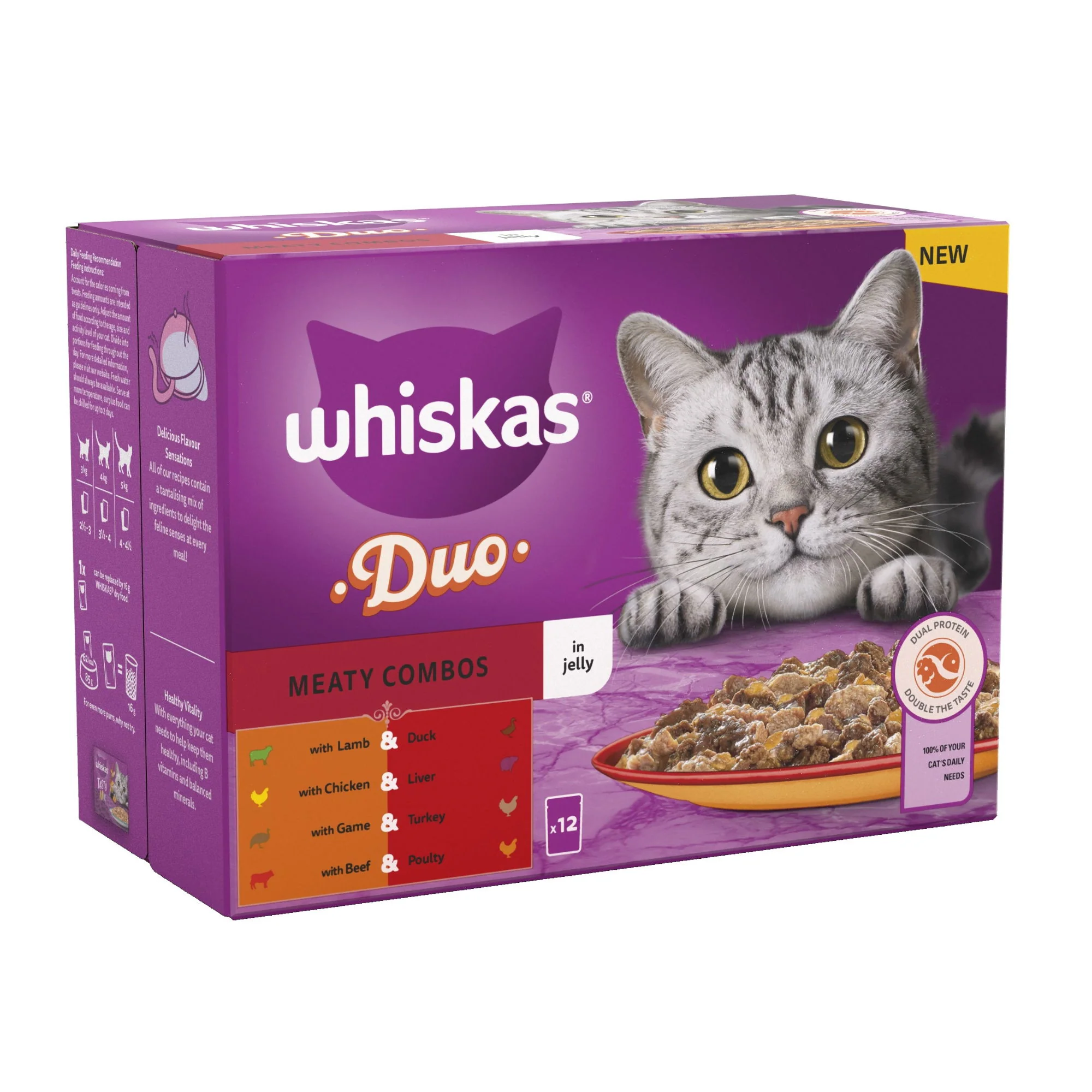 WHISKAS 1+ Duo Meaty Combos Adult Wet Cat Food Pouch in Jelly 12 x 85g