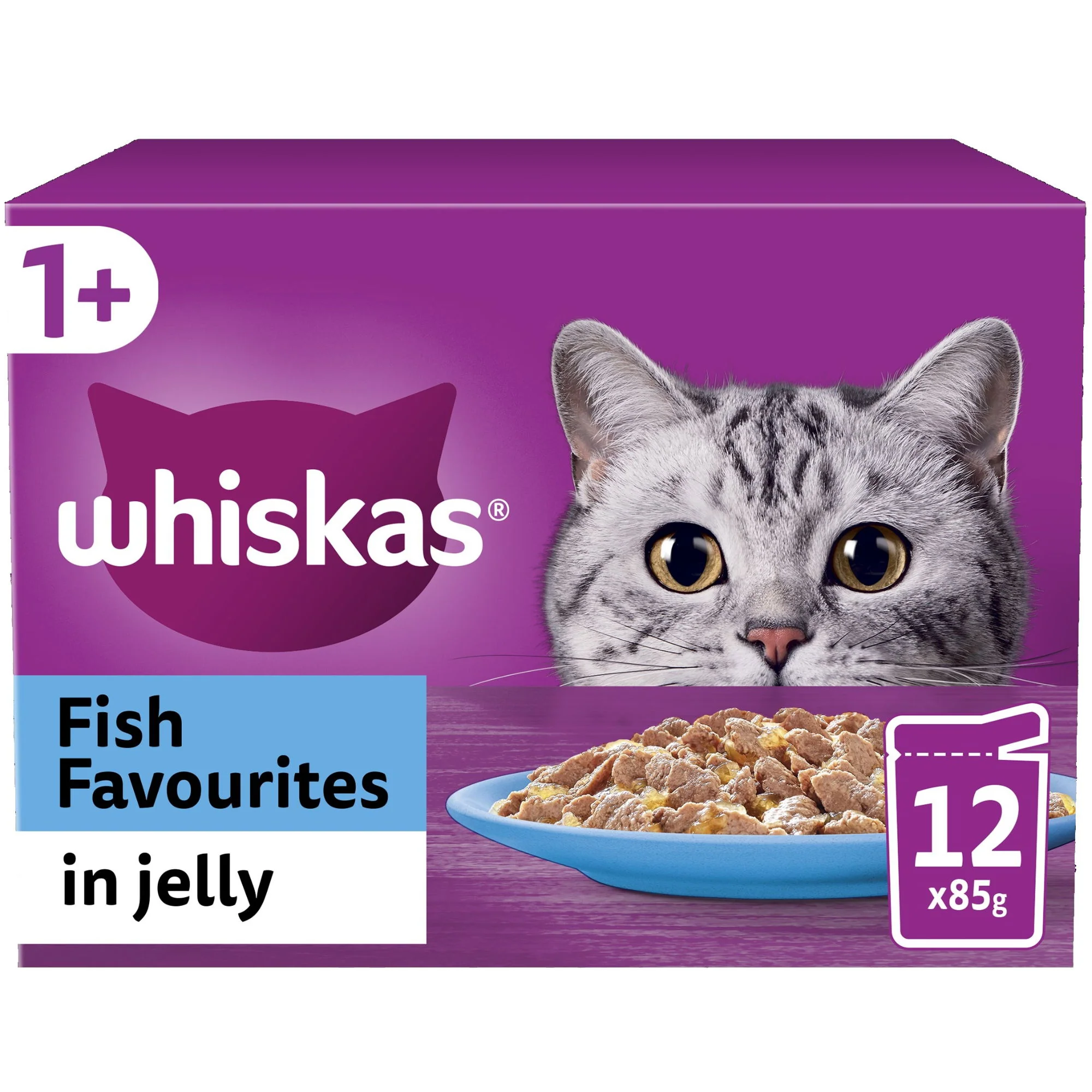 WHISKAS 1+ Fish Favourites Adult Wet Cat Food Pouch in Jelly 12 x 85g - Image 2
