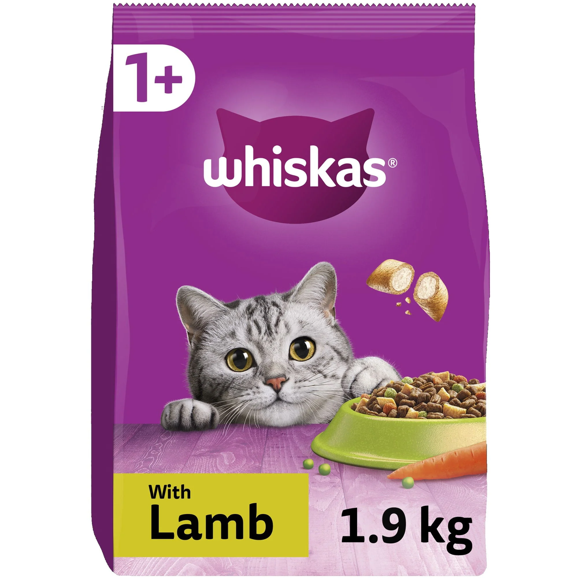 WHISKAS 1+ Lamb Adult Dry Cat Food 1.9kg - Image 2