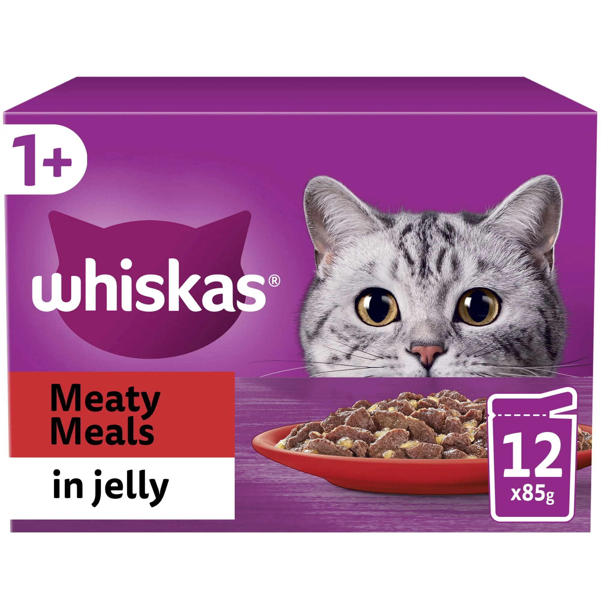 WHISKAS 1+ Meaty Meals Adult Wet Cat Food Pouch in Jelly 12 x 85g - Image 2