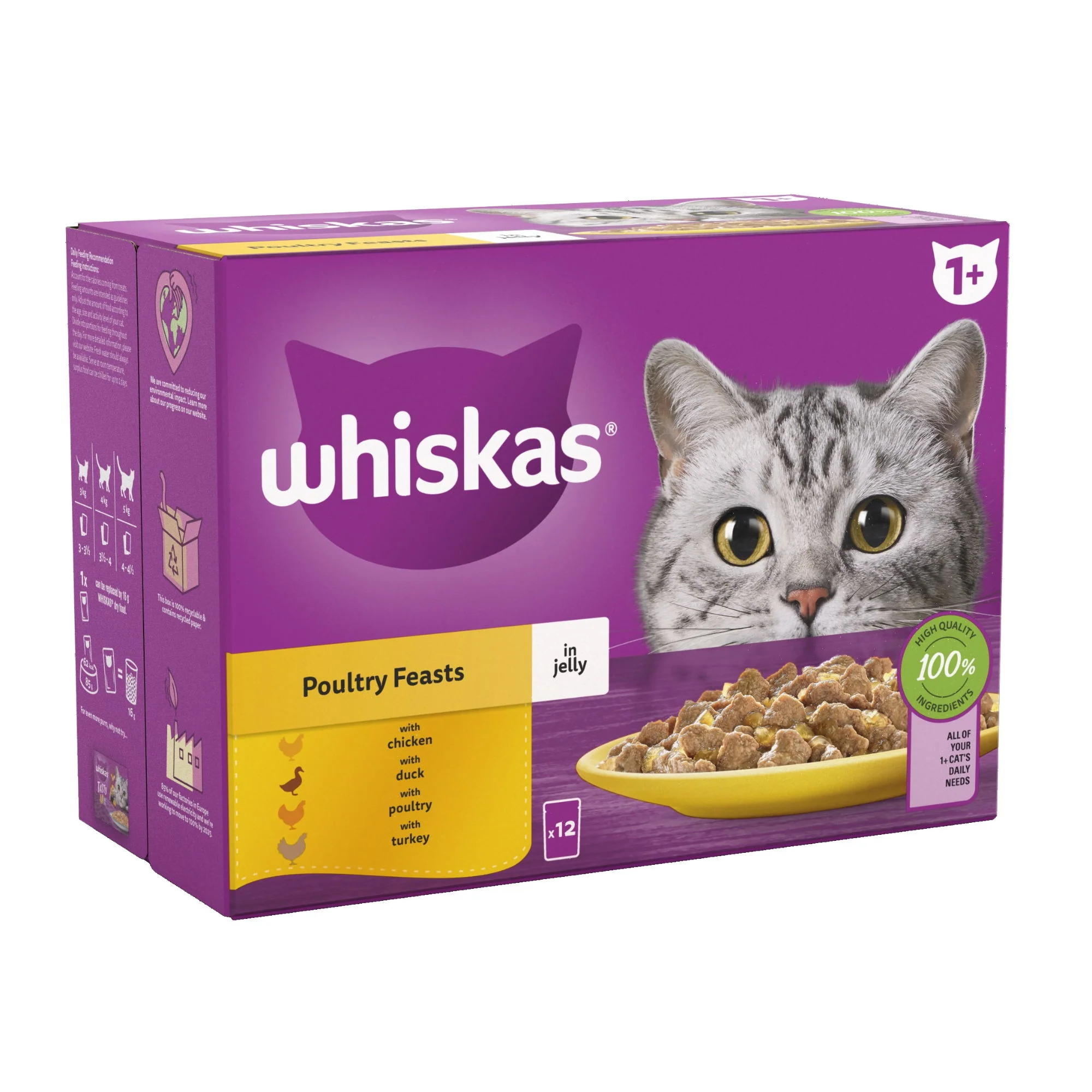 WHISKAS 1+ Poultry Feasts Adult Wet Cat Food Pouch in Jelly 12 x 85g