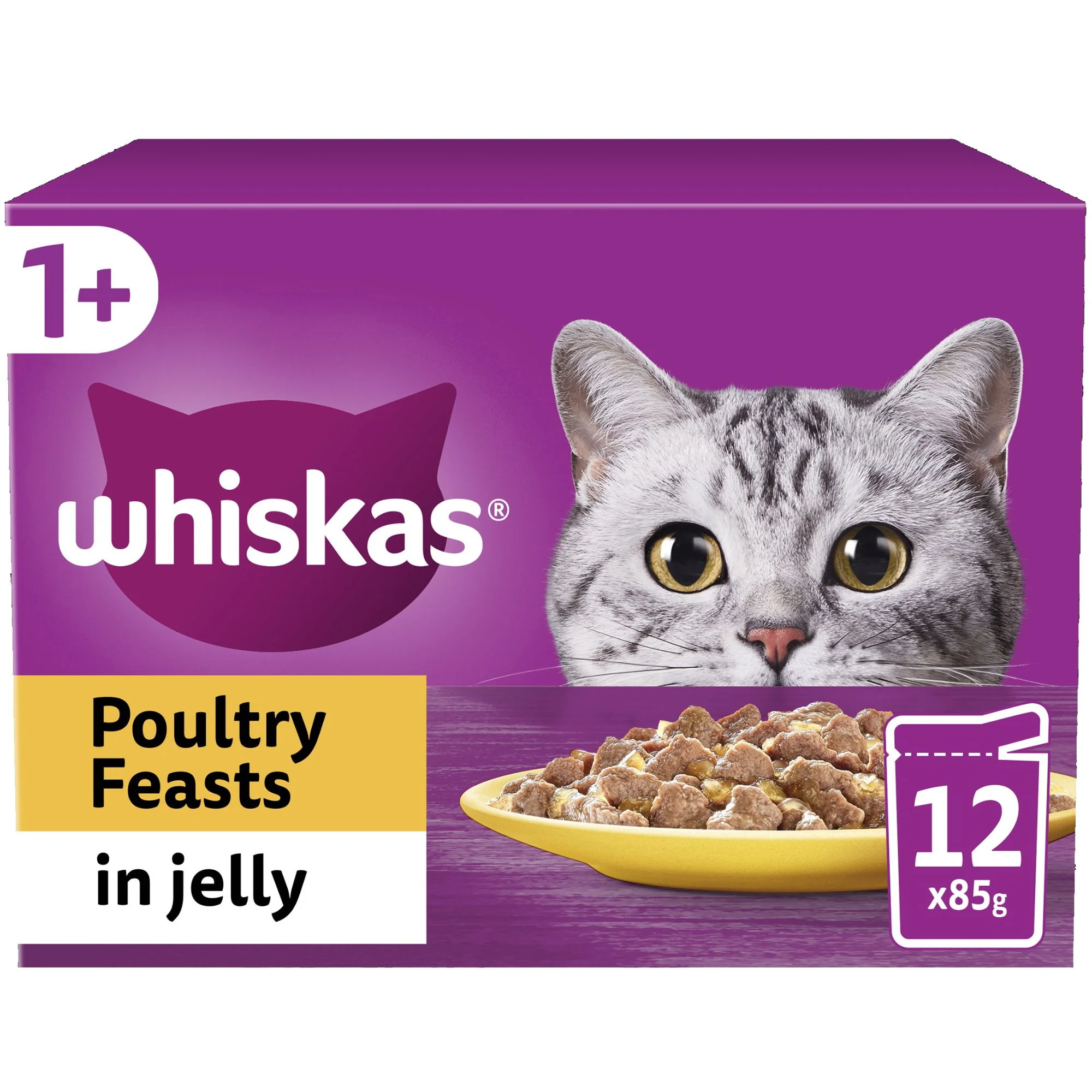 WHISKAS 1+ Poultry Feasts Adult Wet Cat Food Pouch in Jelly 12 x 85g - Image 2