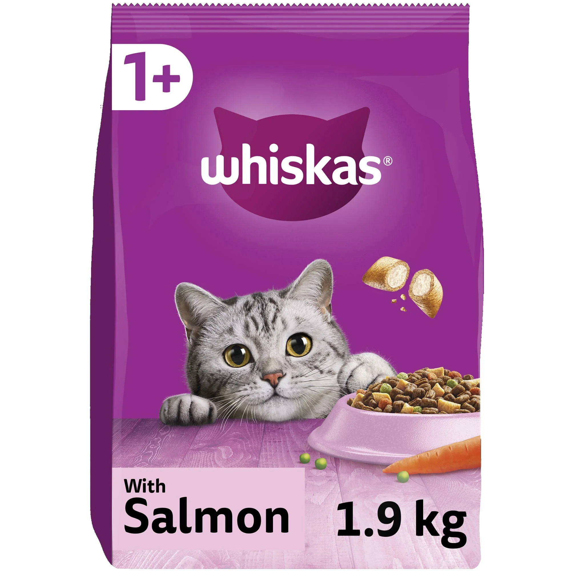 WHISKAS 1+ Salmon Adult Dry Cat Food 1.9kg - Image 2