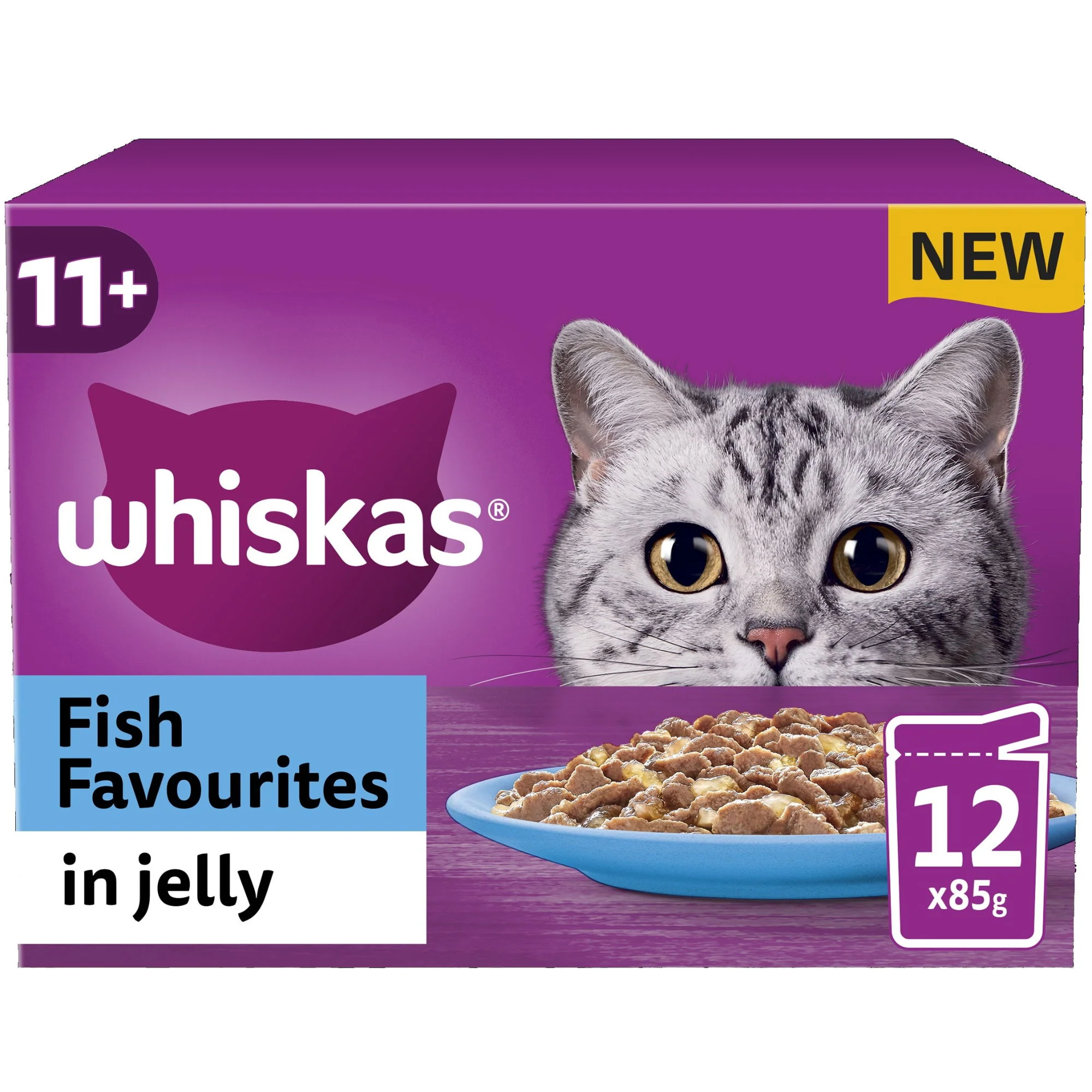 WHISKAS 11+ Fish Favourites Senior Wet Cat Food Pouch in Jelly 12 x 85g - Image 2