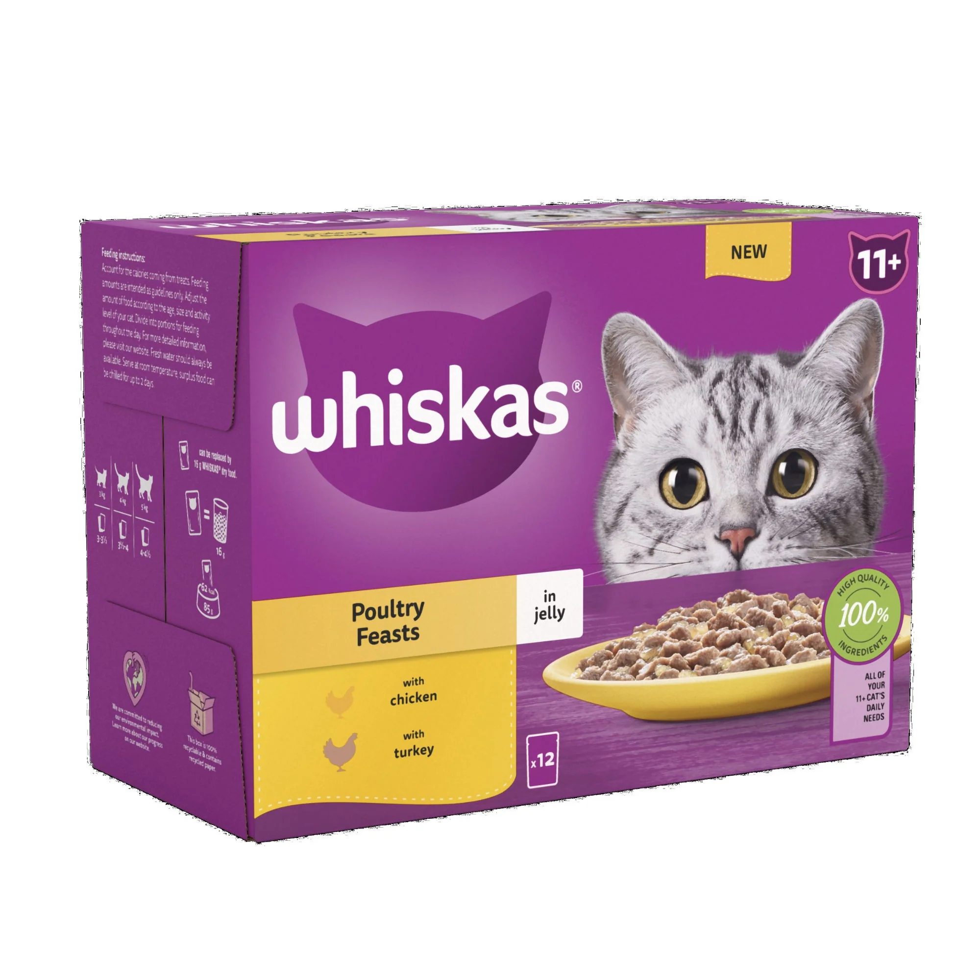 WHISKAS 11+ Poultry Feasts Senior Wet Cat Food Pouch in Jelly 12 x 85g