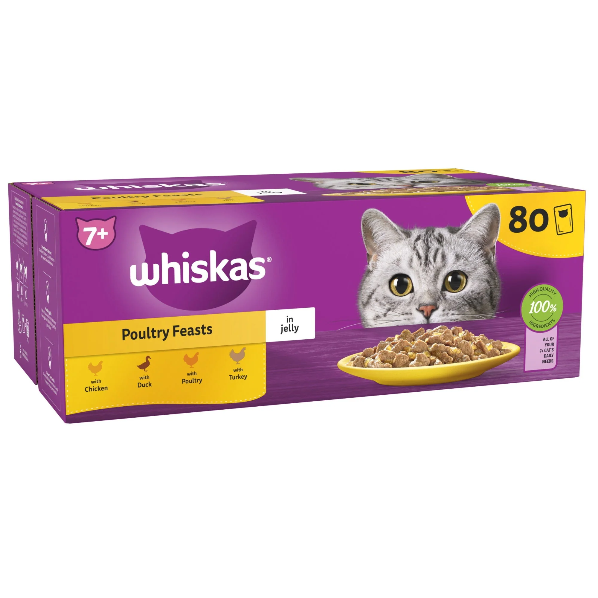 WHISKAS 7+ Cat Pouches Poultry Feasts in Jelly 80x85g