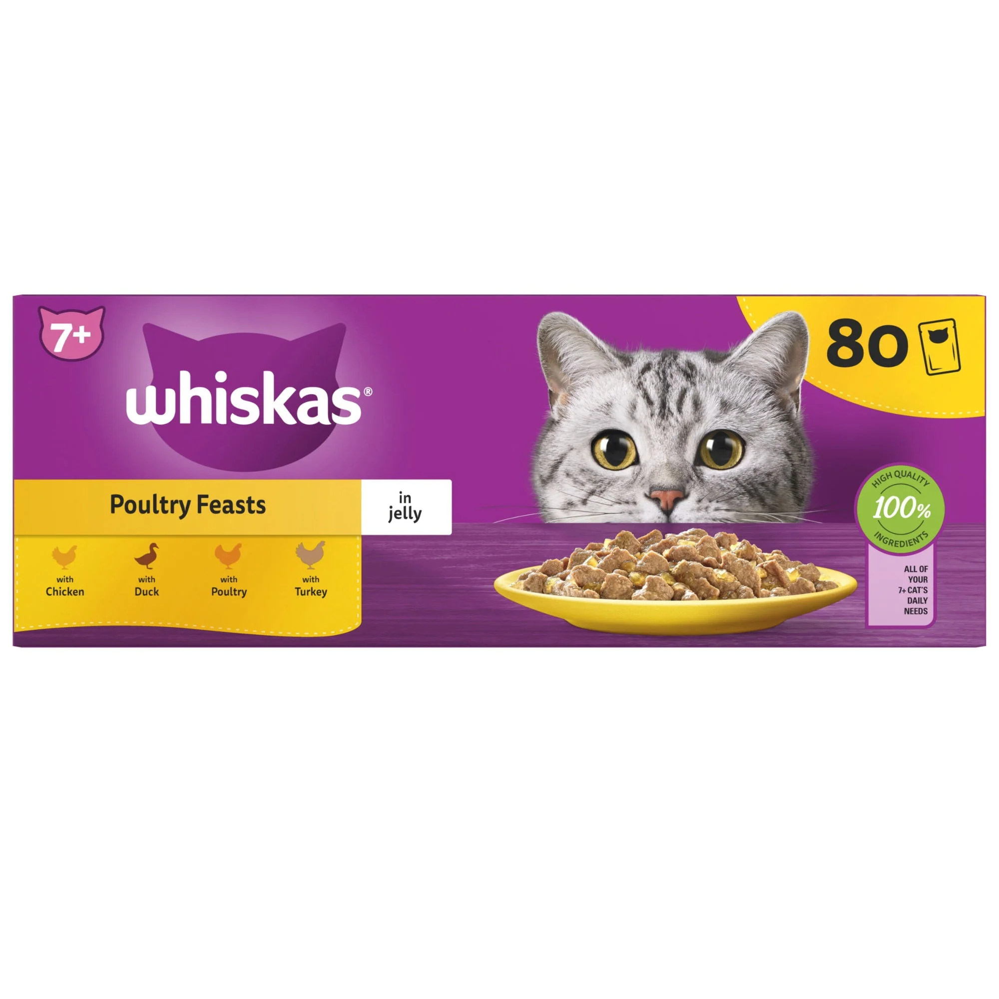 WHISKAS 7+ Cat Pouches Poultry Feasts in Jelly 80x85g - Image 2