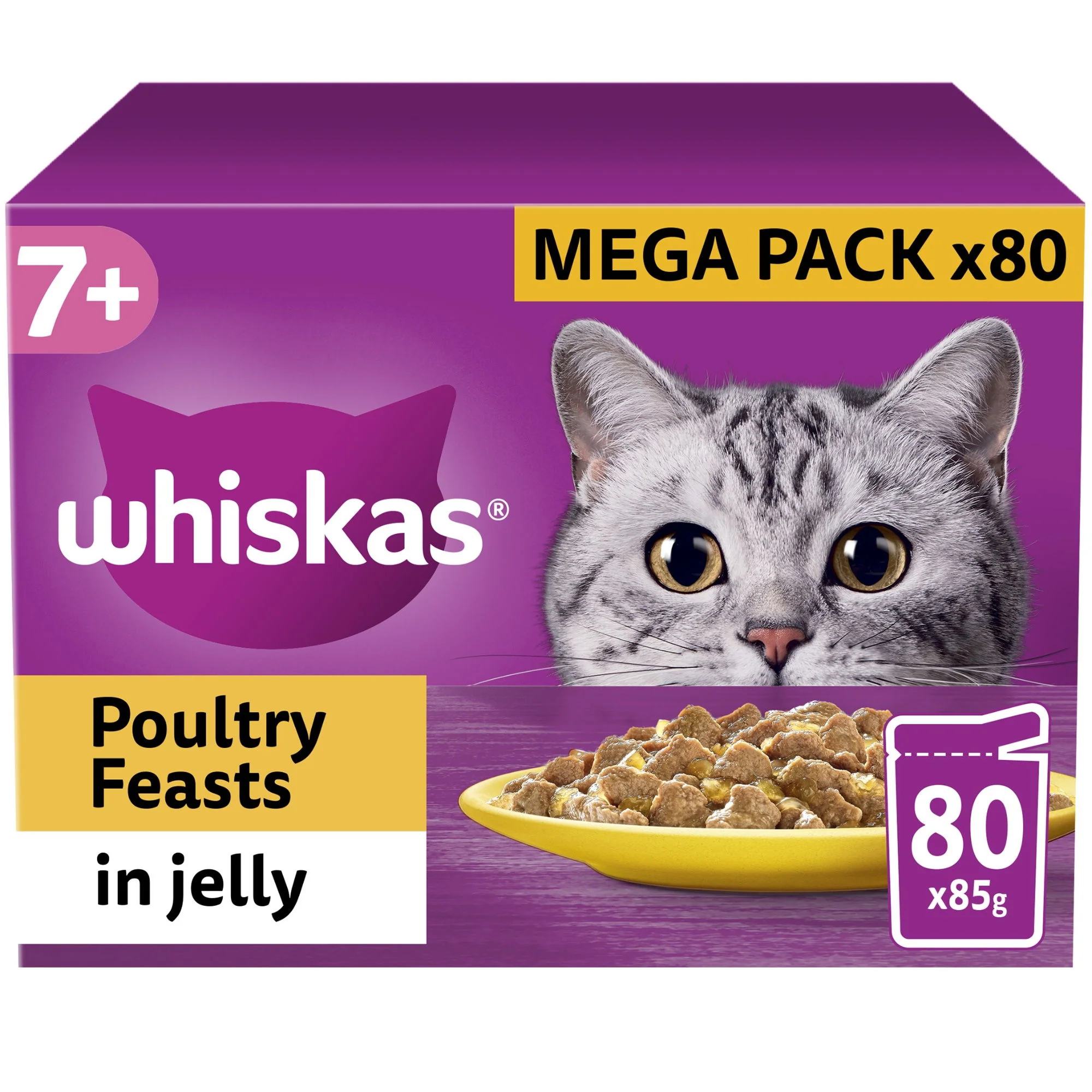 WHISKAS 7+ Cat Pouches Poultry Feasts in Jelly 80x85g - Image 3