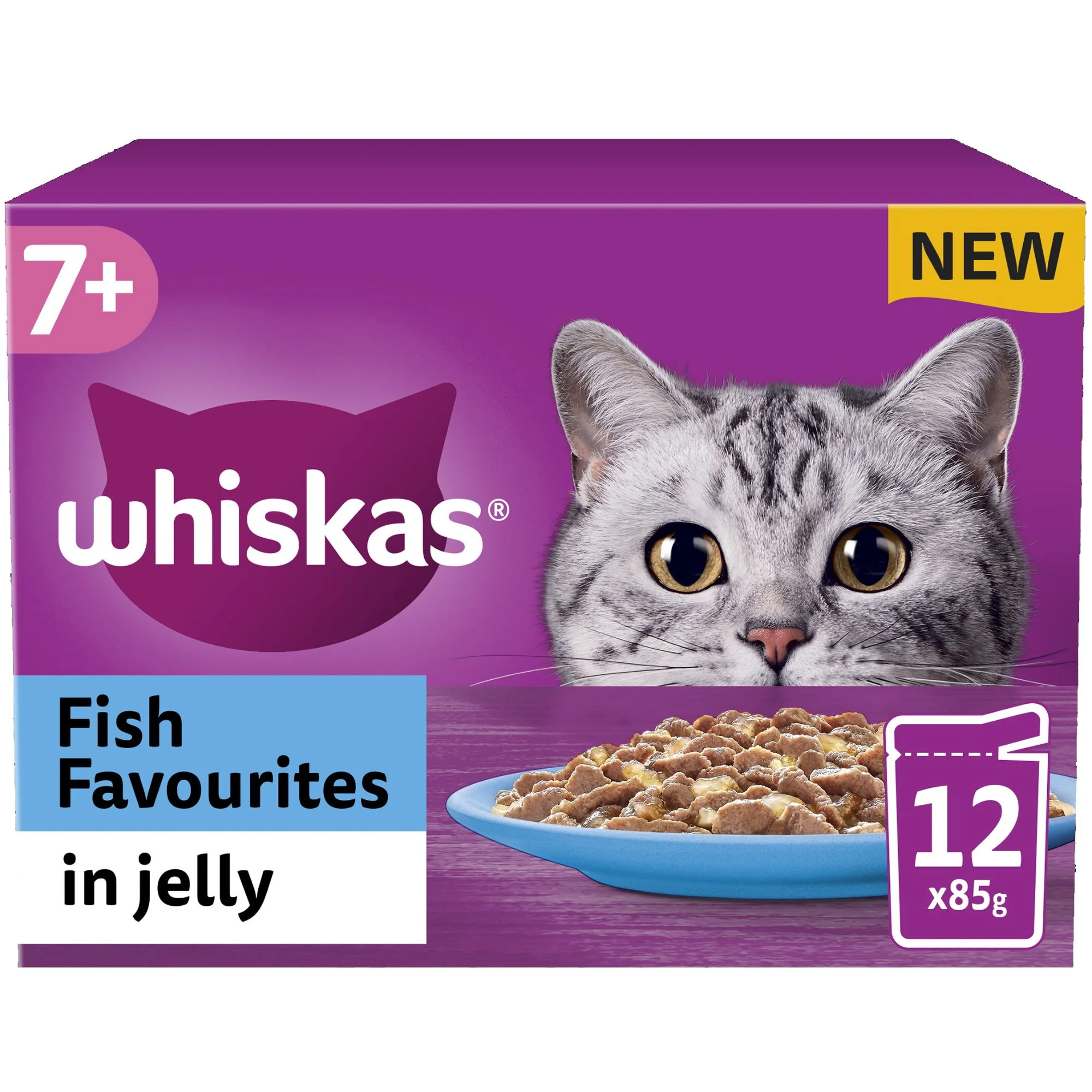 WHISKAS 7+ Fish Favourites Senior Wet Cat Food Pouch in Jelly 12 x 85g - Image 2
