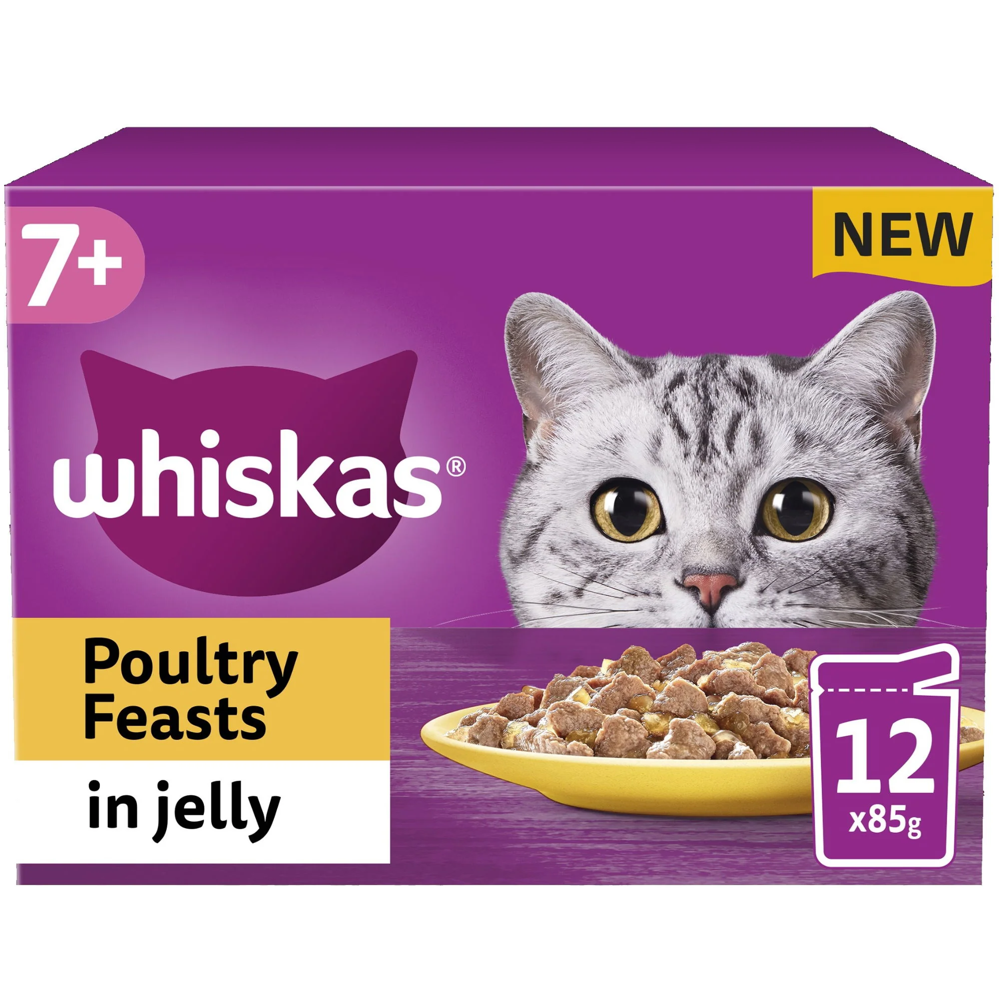 WHISKAS 7+ Poultry Feasts Senior Wet Cat Food Pouch in Jelly 12 x 85g - Image 2
