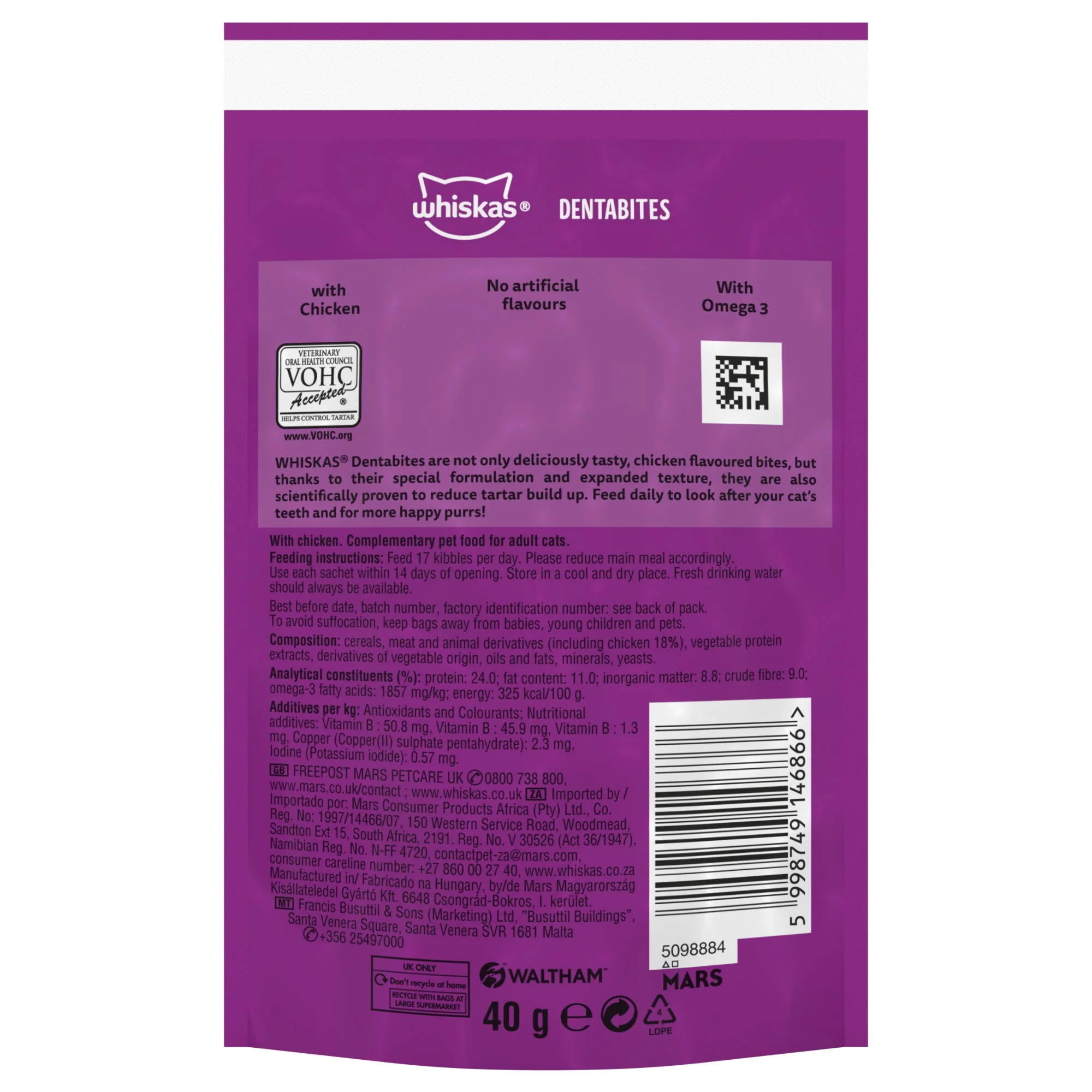 WHISKAS Dentabites Cat Treats with Chicken 40g - Image 4