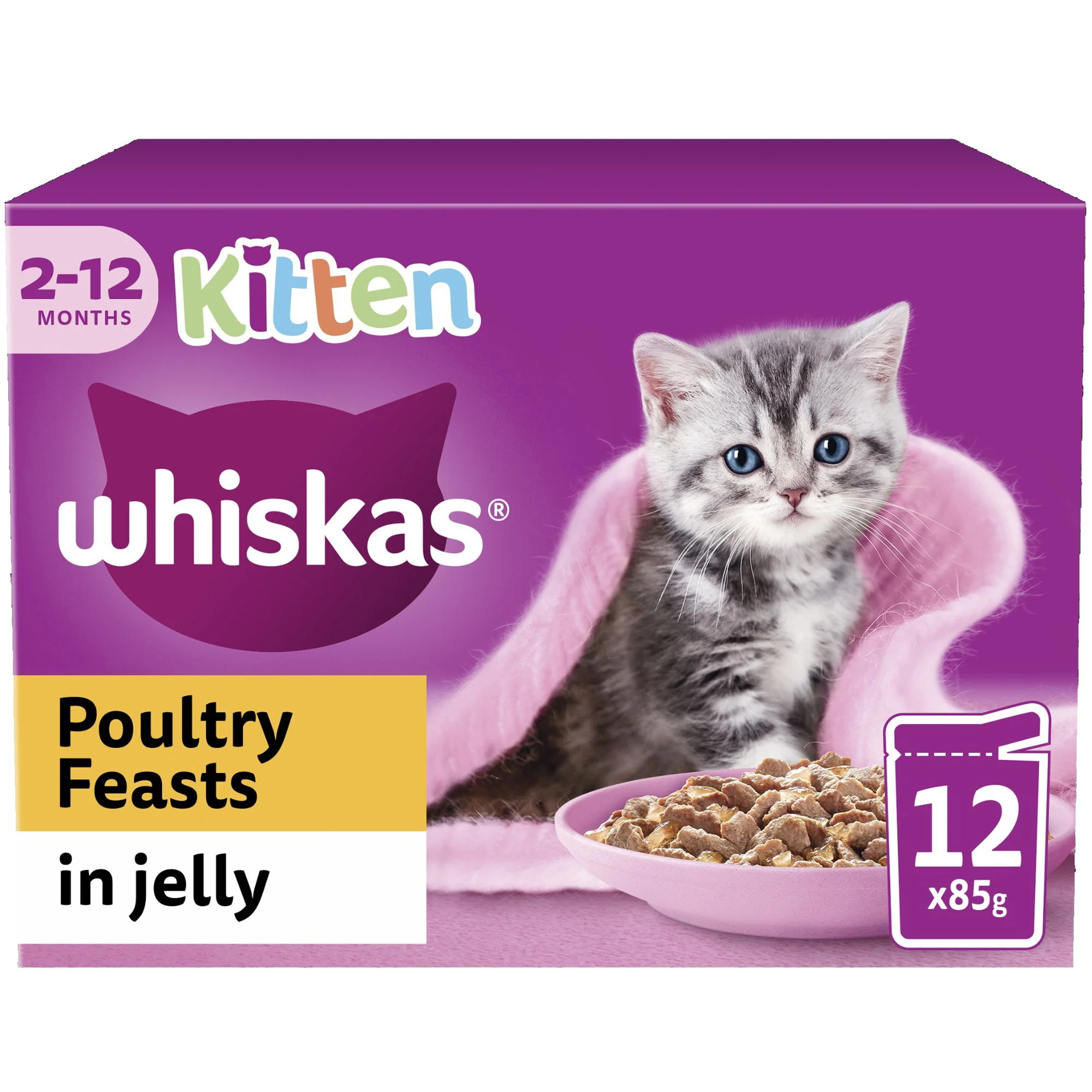 WHISKAS Kitten Poultry Feasts Wet Cat Food Pouch in Jelly 12 x 85g - Image 2