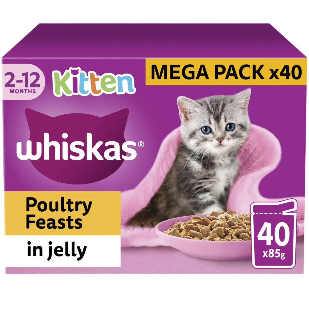 WHISKAS Kitten Poultry Feasts Wet Cat Food Pouch in Jelly 40 x 85g - Image 2
