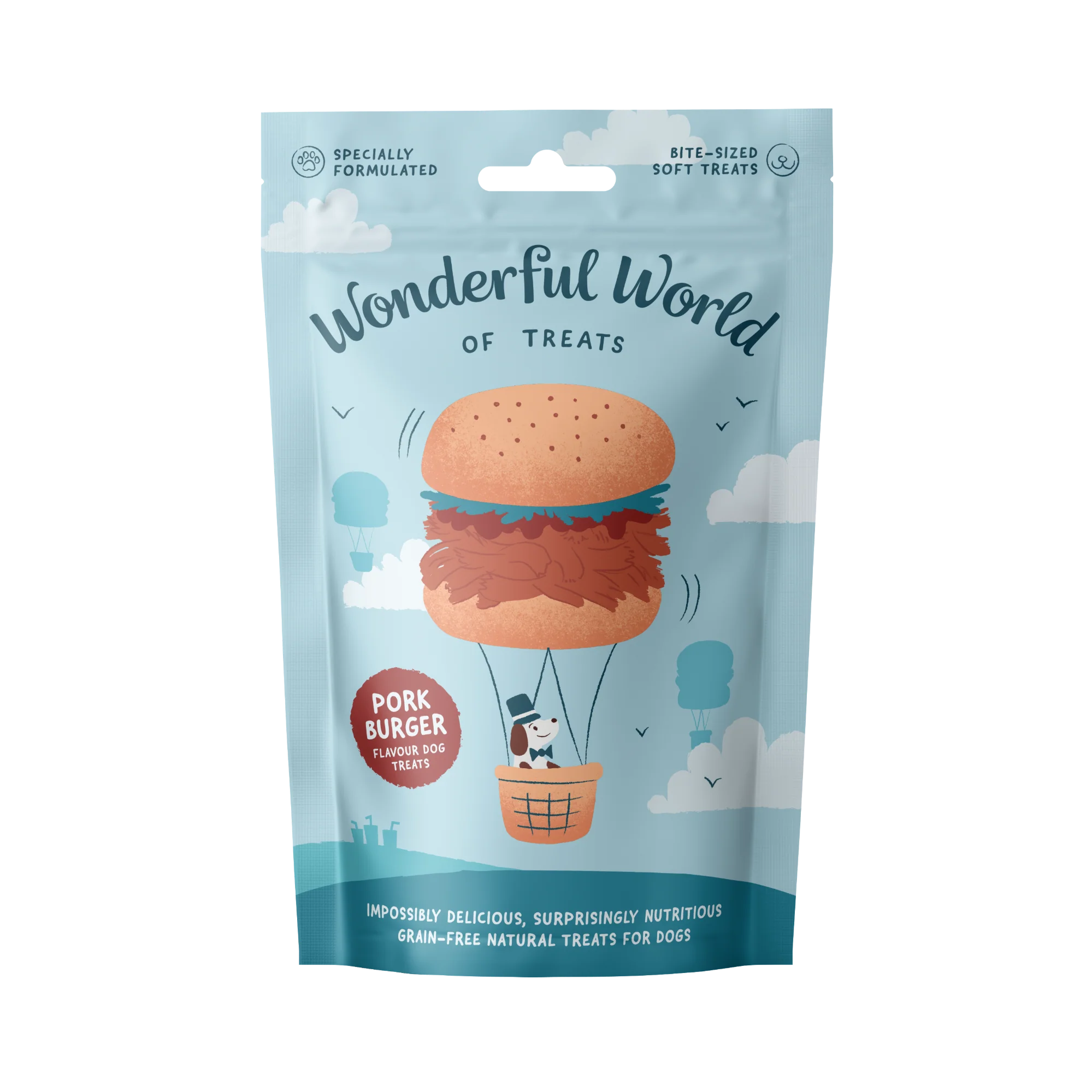 Wonderful World of Treats Pulled Prk Burger Dog Treats 50g