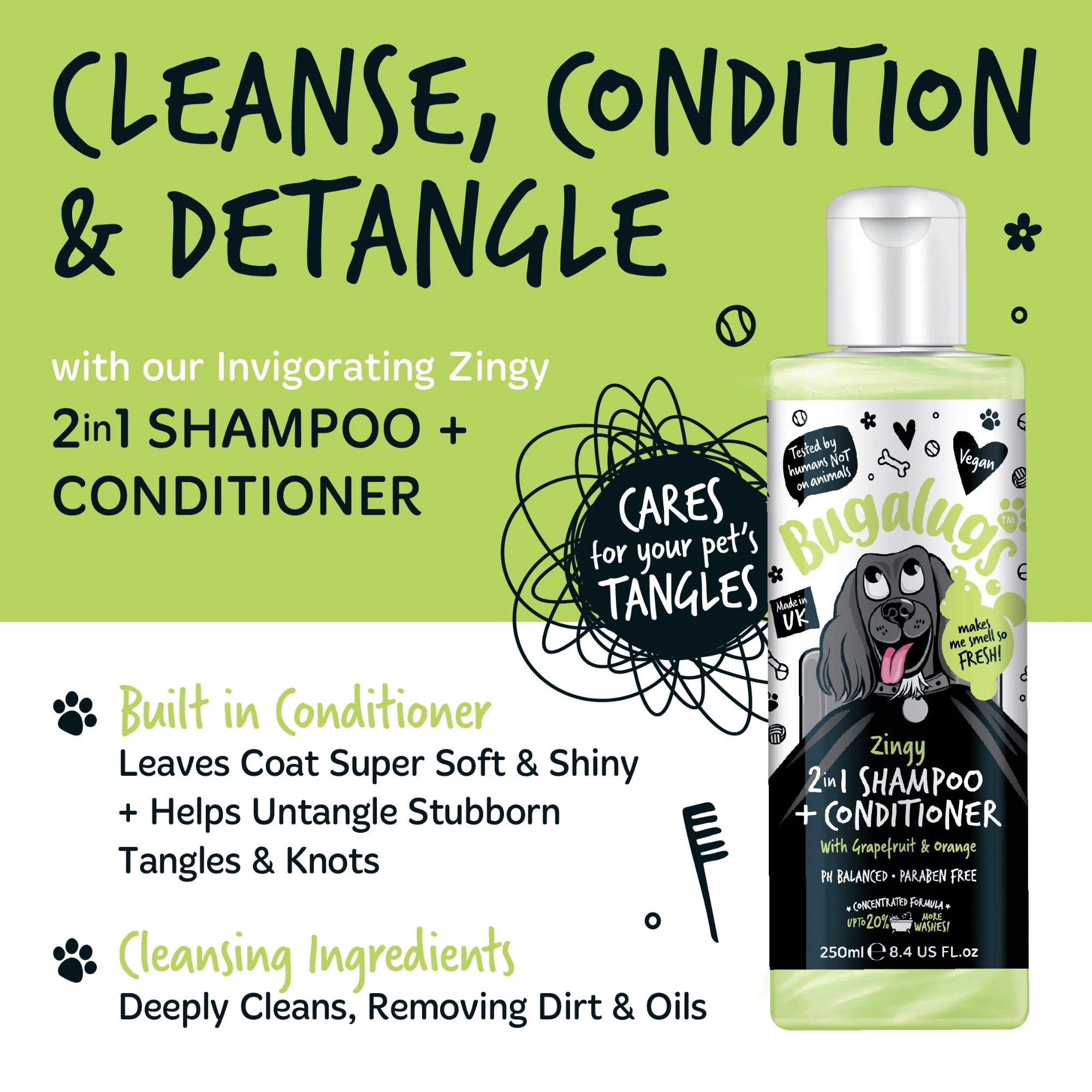 Zesty 2 in 1 Shampoo & Conditioner 250ml Bottle with Flip Cap - Image 3