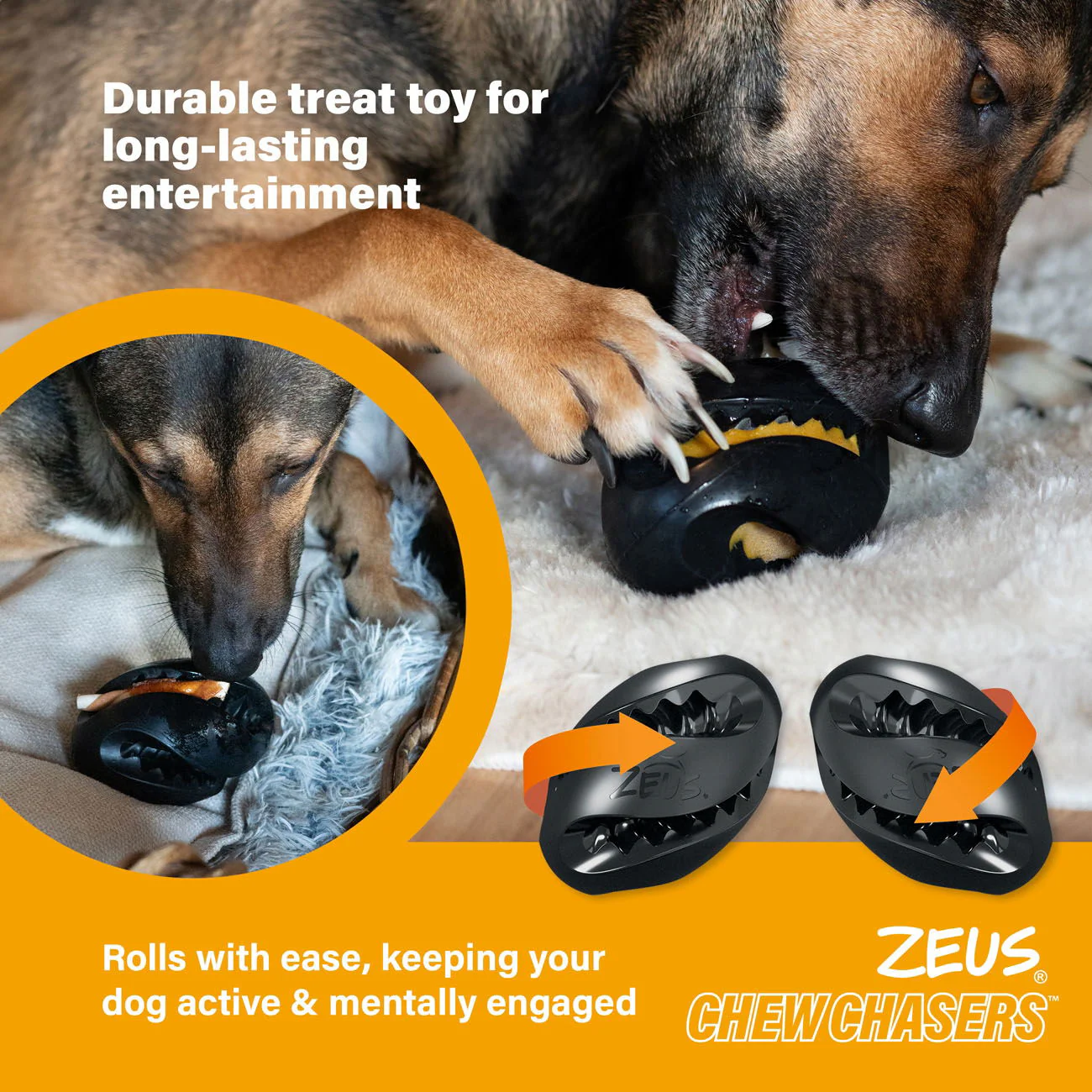 Zeus ChewChasers Treat Rugby Ball Black 12.5cm - Image 3
